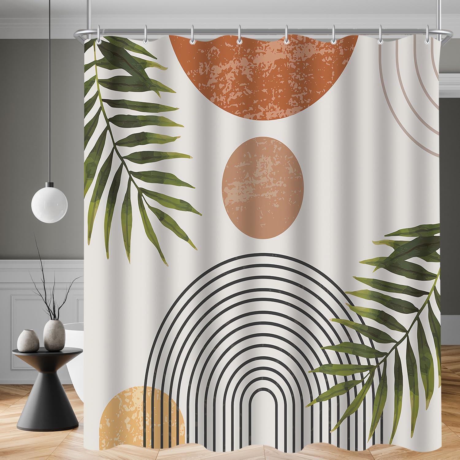 Duschvorhang 220x180cm Blätter Linie, Wasserabweisend, Waschbar, Mit Haken