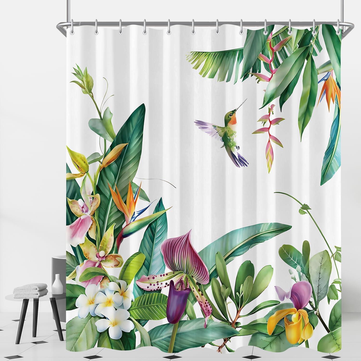 Duschvorhang 120x200 Cm Mit Vogel- Und Blattmuster, Wasserabweisend, Schimmelresistent, Waschbar