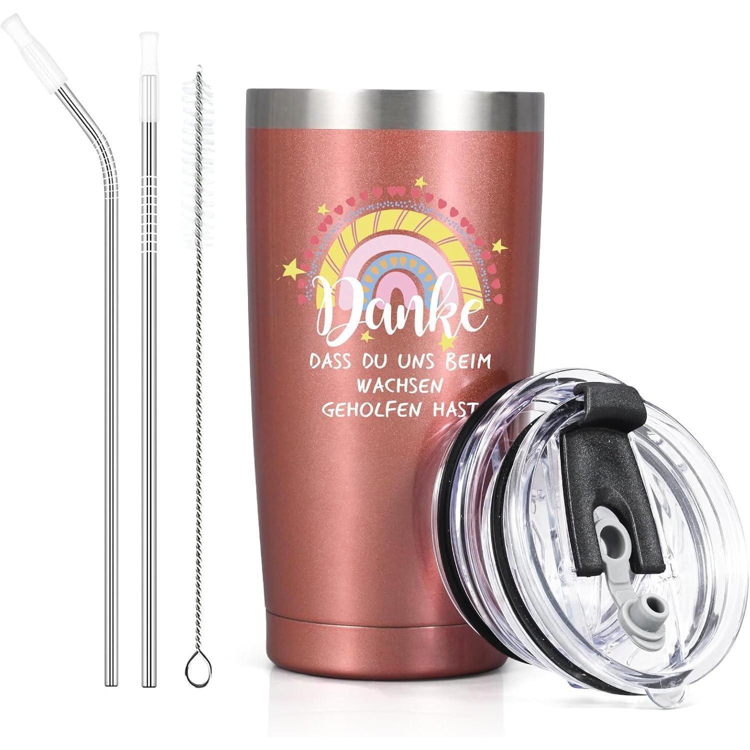 Kaffeebecher 600ml Mit Strohhalm, Geschenk Erzieherin Danke, Roségold