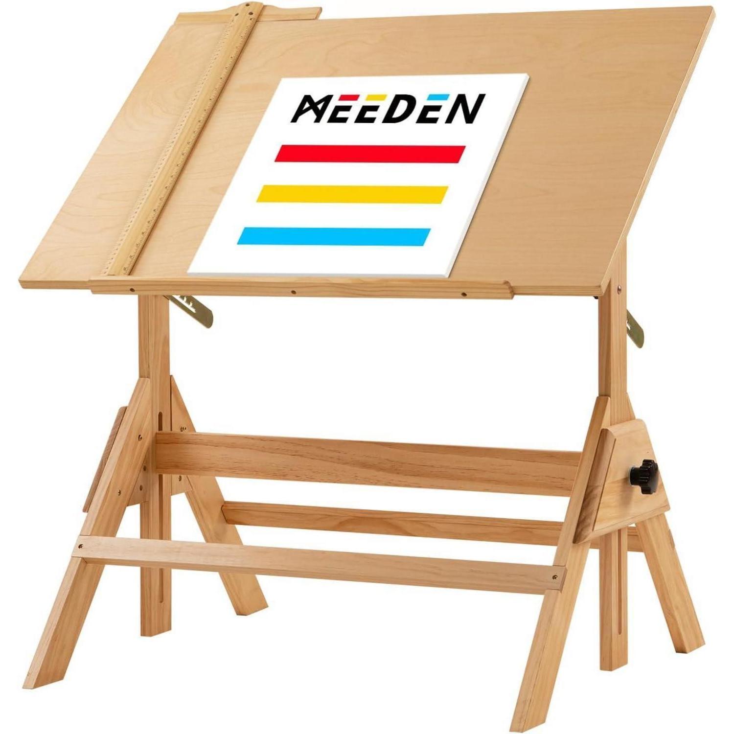 Zeichentisch Massivholz 90x60cm Höhen- & Neigungsverstellbar Mit Lineal
