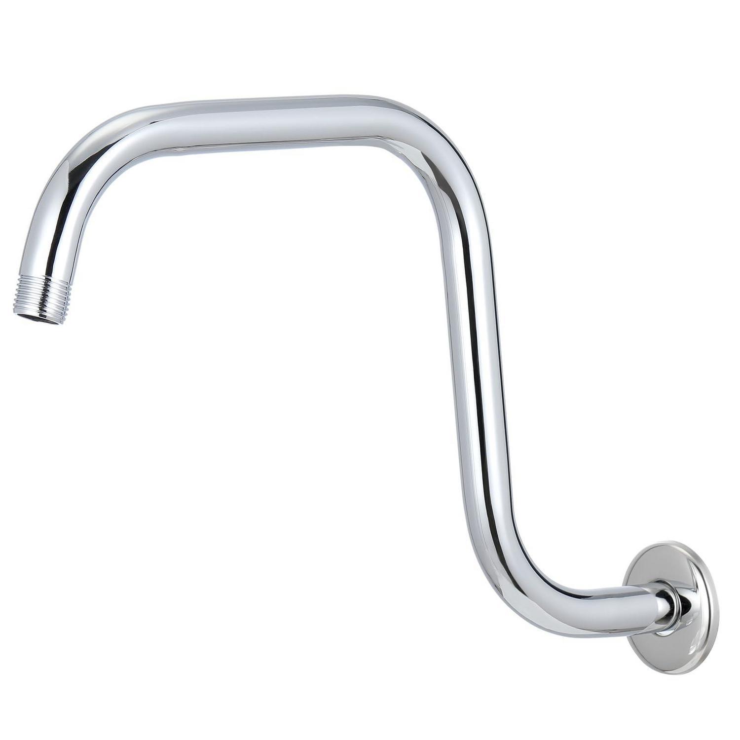 Duscharm S-form 33cm Edelstahl Mit Flansch Und Teflonband, Chrom