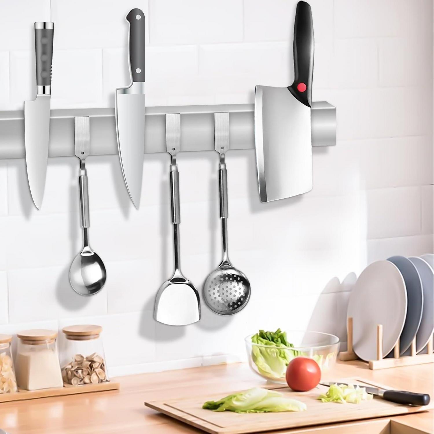 Magnetleiste 40cm Edelstahl Mit 3 Haken & Anti-rutsch-matte