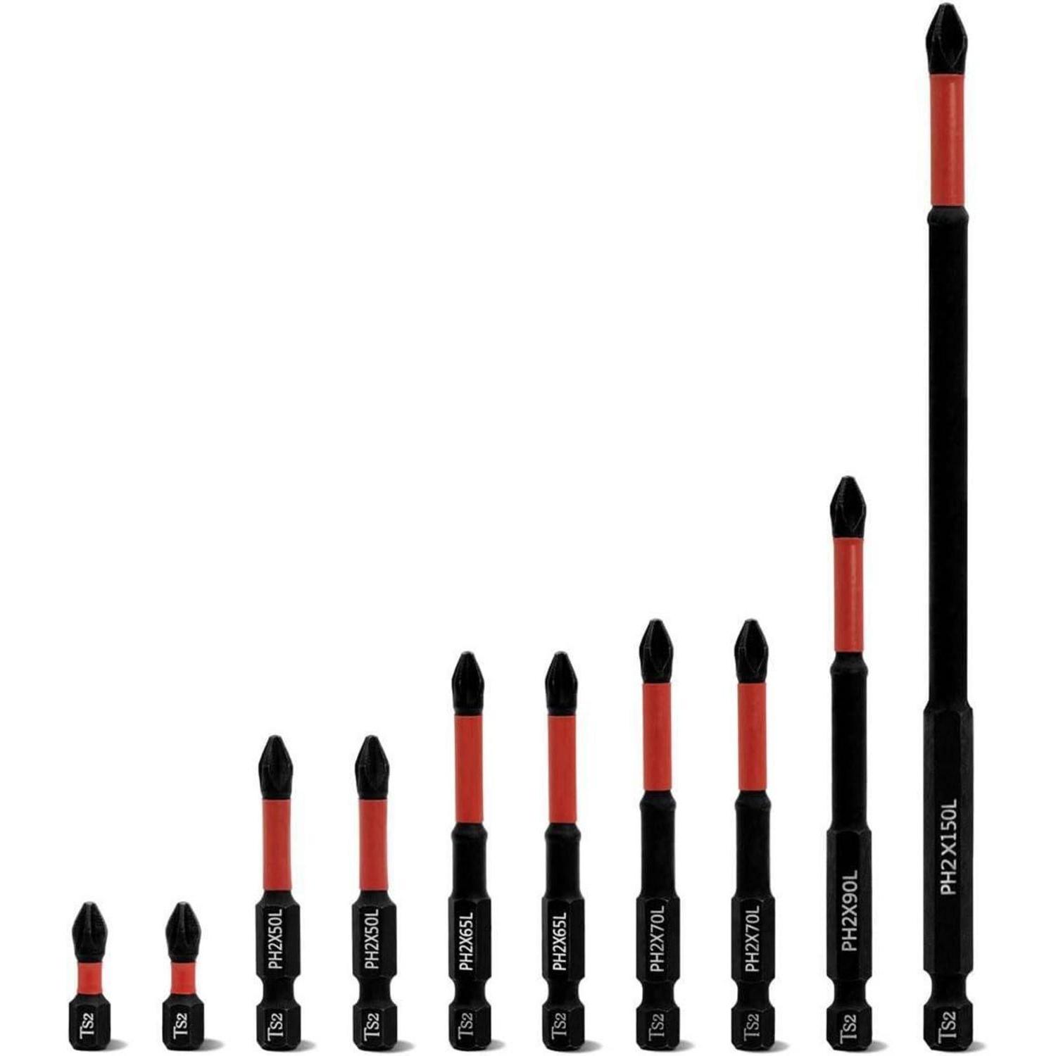 Ph2 Schraubendreher Bits Set 10tlg. 1/4 Zoll Sechskant S2 Stahl Längen 25-150mm