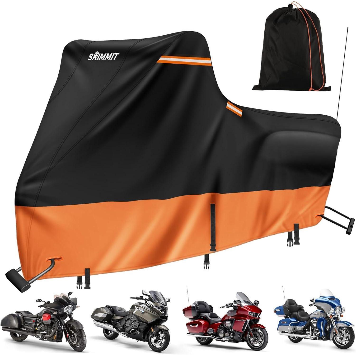 Motorrad Abdeckplane 420d Wasserdicht, Winterfest, Uv-schutz, Schwarz-orange
