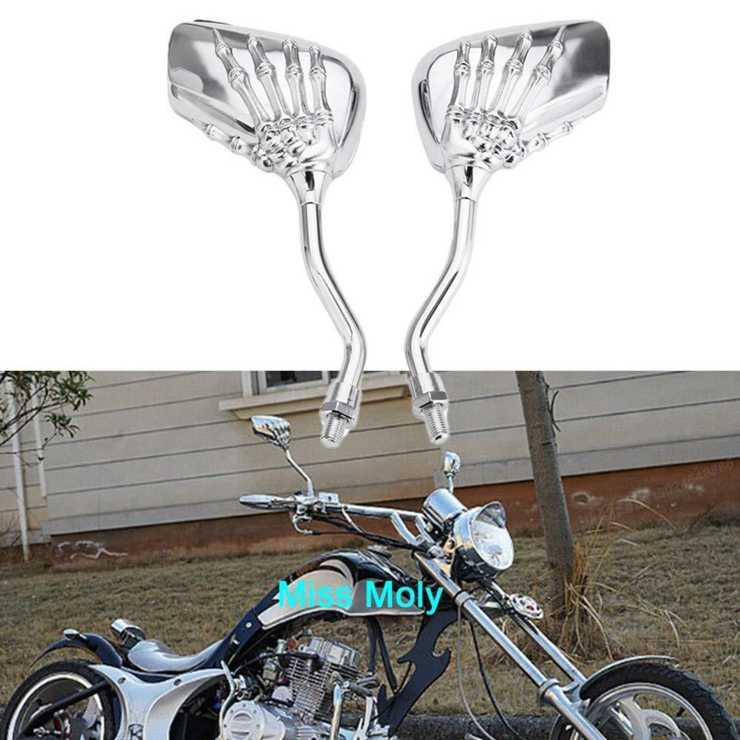 Motorrad Spiegel Skeletthand 8mm 10mm Silber Verchromt Verstellbar