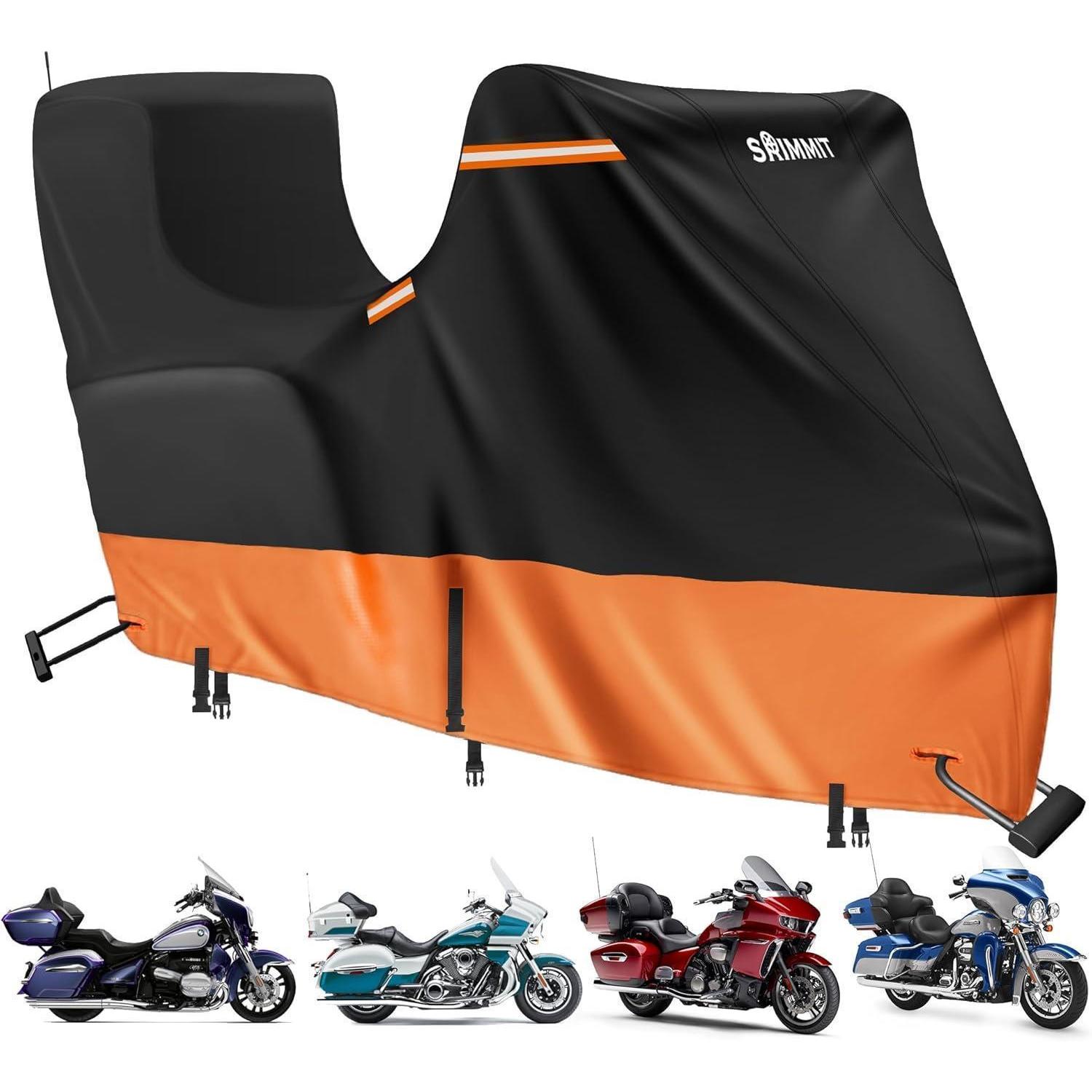 Motorradabdeckung Outdoor Wasserdicht Für Touring Modelle Mit Top Box, 420d Oxford, Schwarz-orange