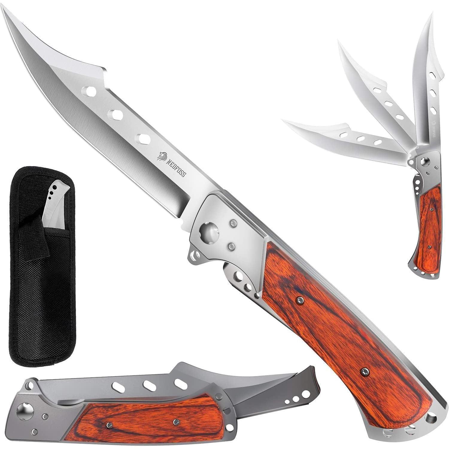 Klappmesser Mit Rosenholzgriff, 14cm Klinge Aus 440c Stahl, Jagdmesser Für Outdoor & Geschenk