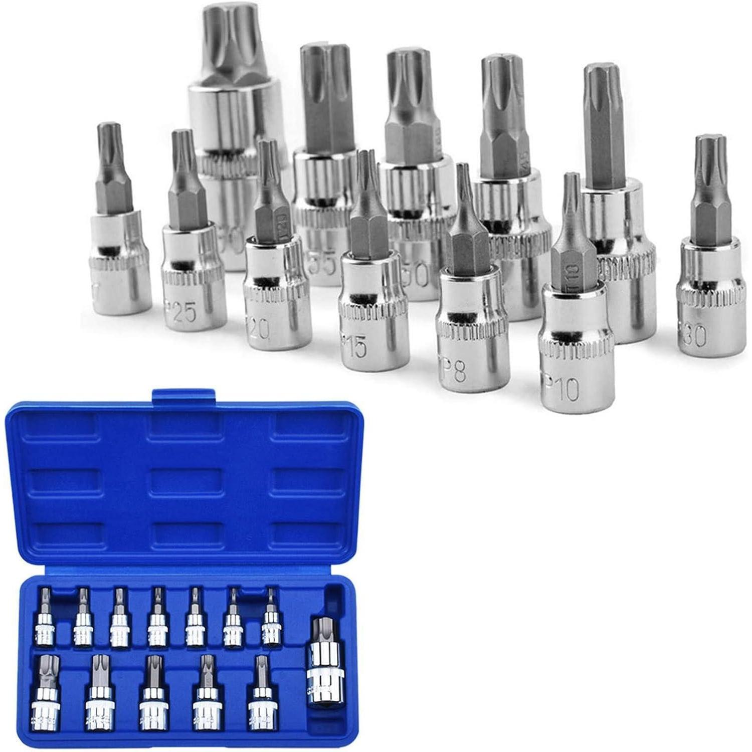 13-teiliges Torx Nuss Set Mit S2 Stahl Bits, 1/4", 3/8", 1/2" Antrieb