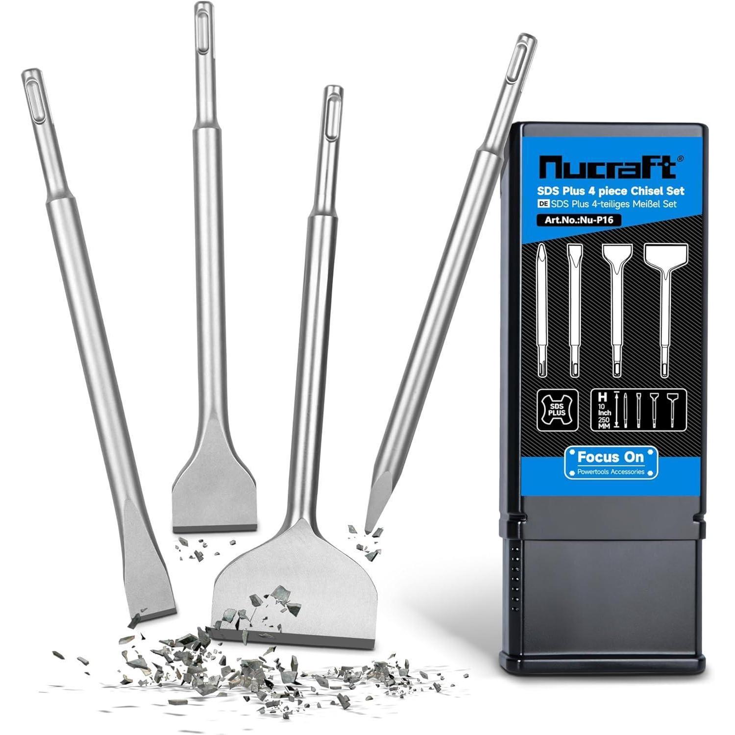 Sds Plus Meißel Set 4-teilig, 250mm, Spitz-, Breit- & Flachmeißel