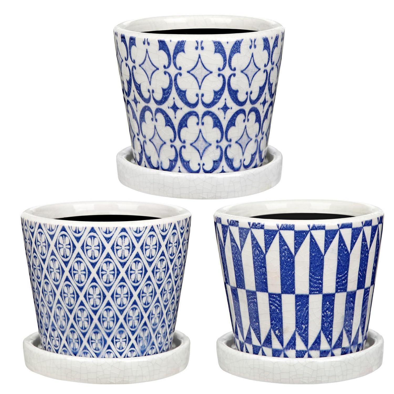3er-set Keramik Blumentöpfe Mit Untertasse, Ø 12cm, Für Sukkulenten & Kakteen