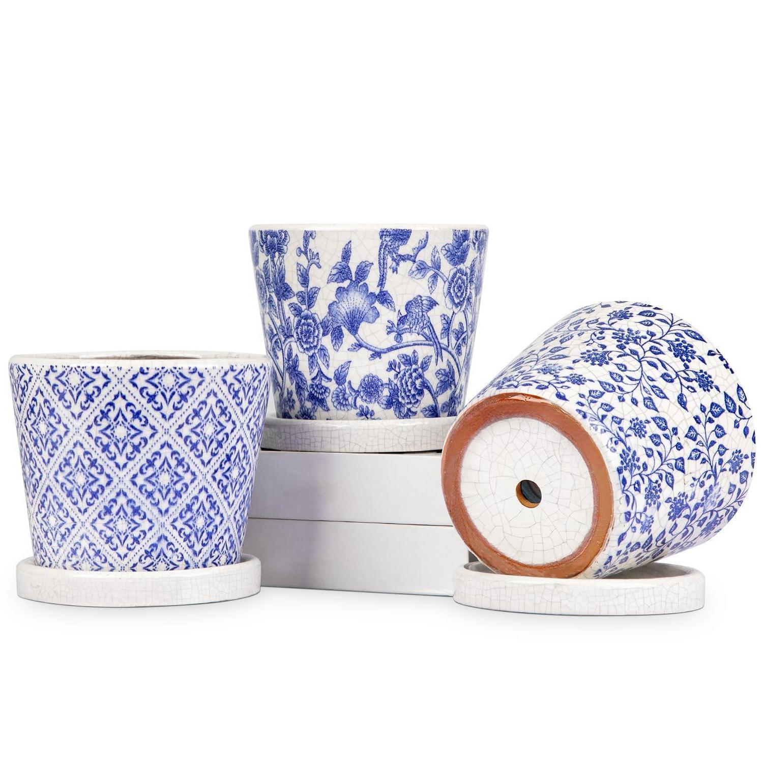 Blumentopf Keramik 3er-set Mit Untertasse, Ø 14,5cm, Für Sukkulenten & Kakteen