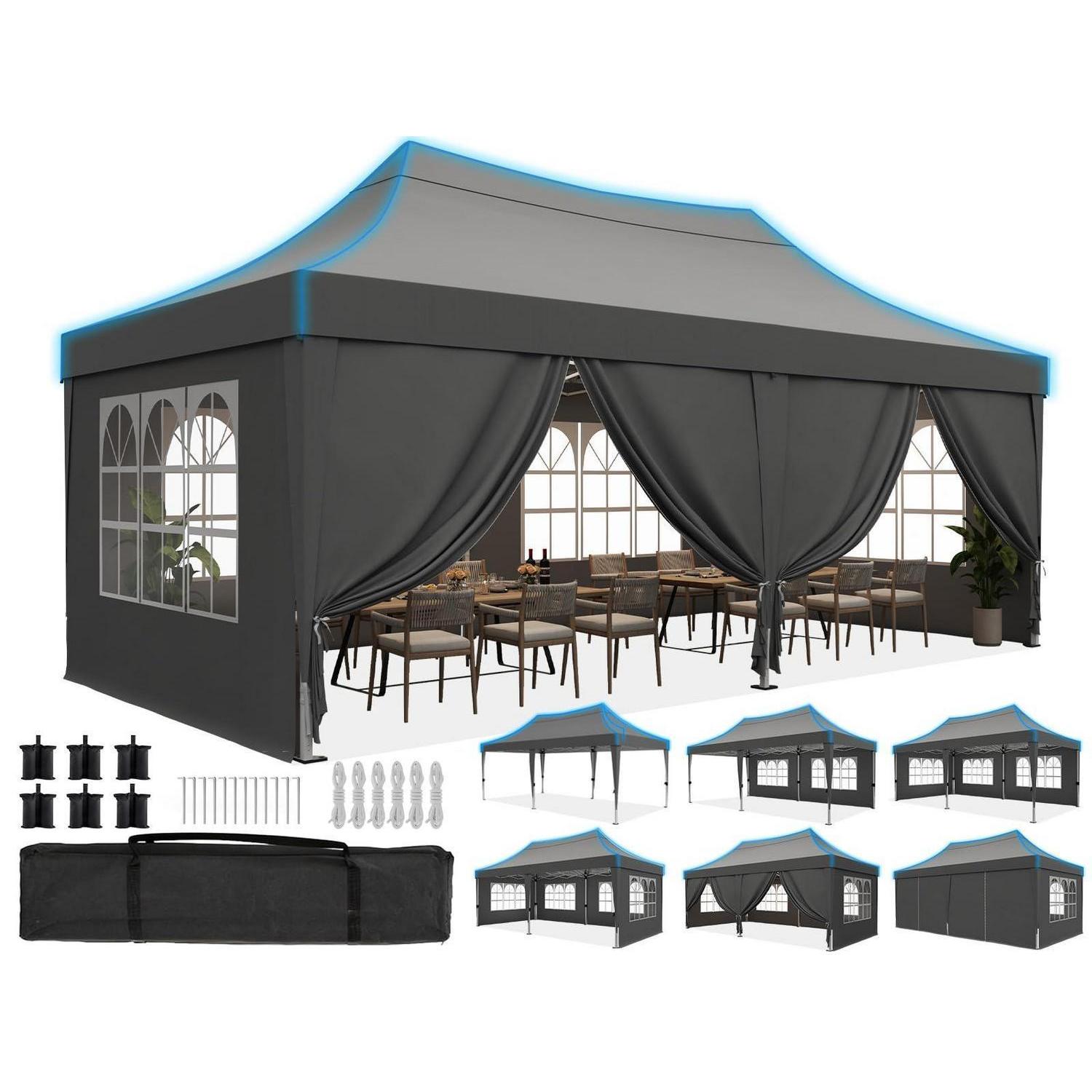 Faltpavillon 3x6m Wasserdicht Mit Seitenwänden, Uv-schutz 50+, Stahlrahmen, Spitzdach