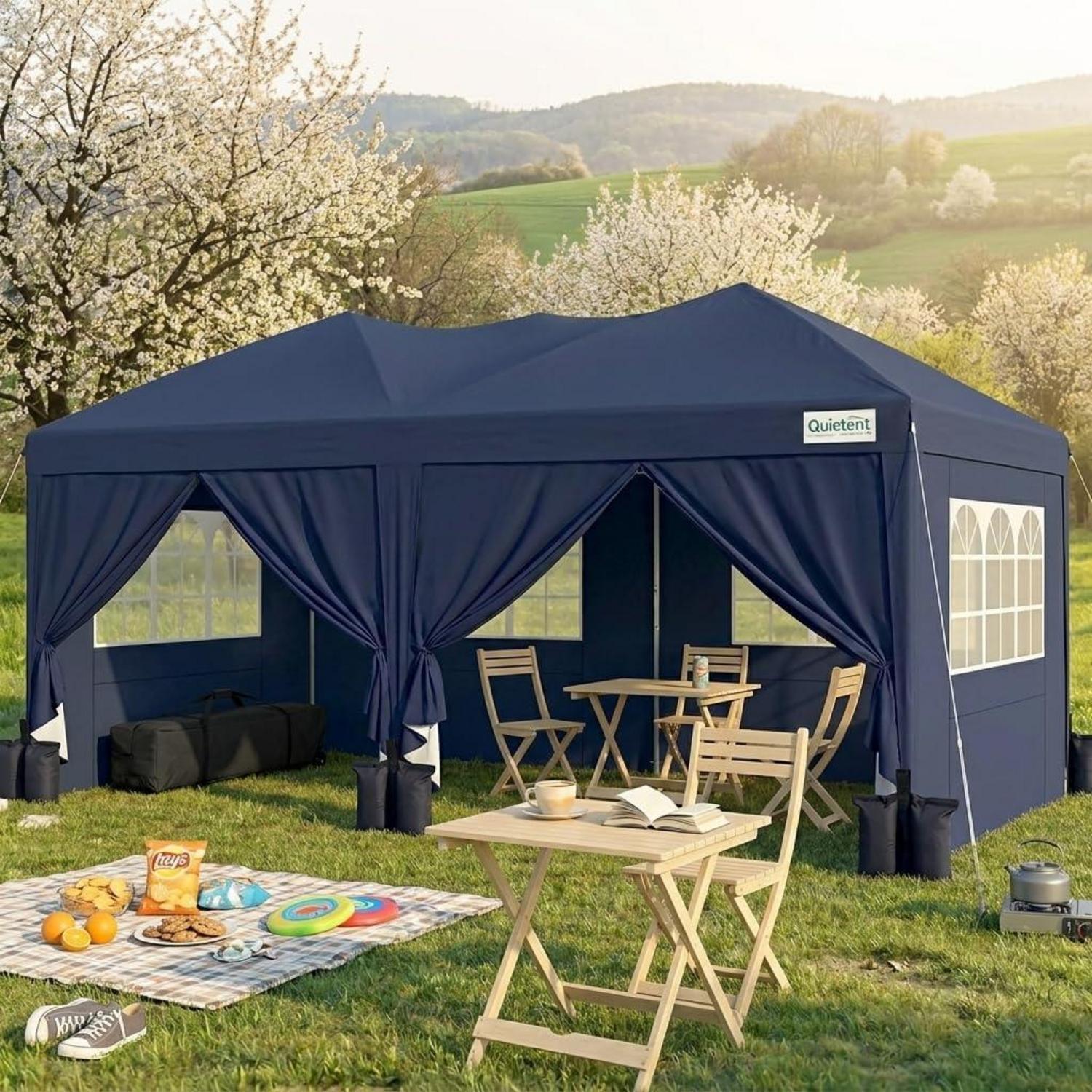Faltpavillon 3x6m Wasserdicht Mit Seitenwänden, Uv-schutz 50+, Stahlrahmen, Dunkelblau