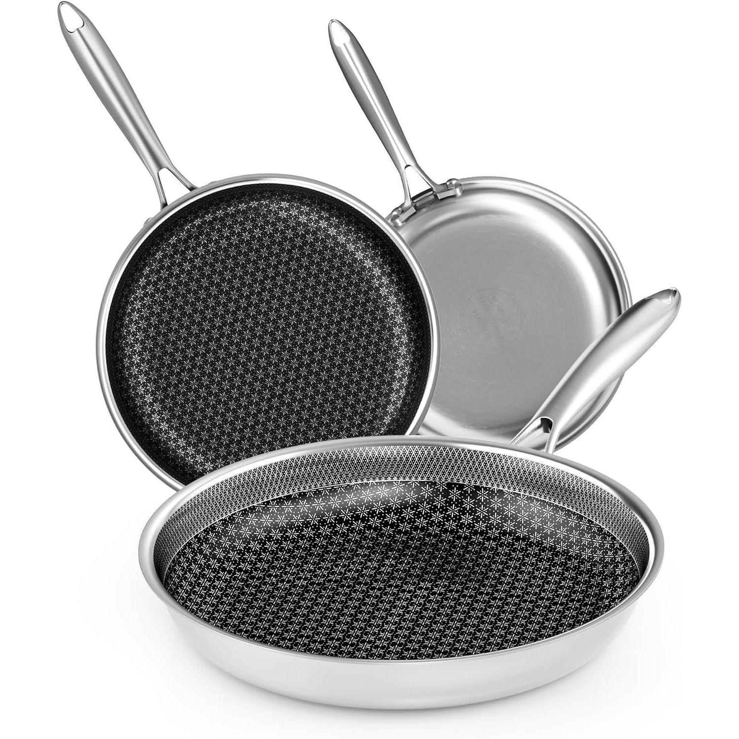 Edelstahl Pfannenset 3-teilig Induktion Antihaft 20/26/30cm Wok Pfanne Für Alle Herdarten Spülmaschinenfest Backofenfest