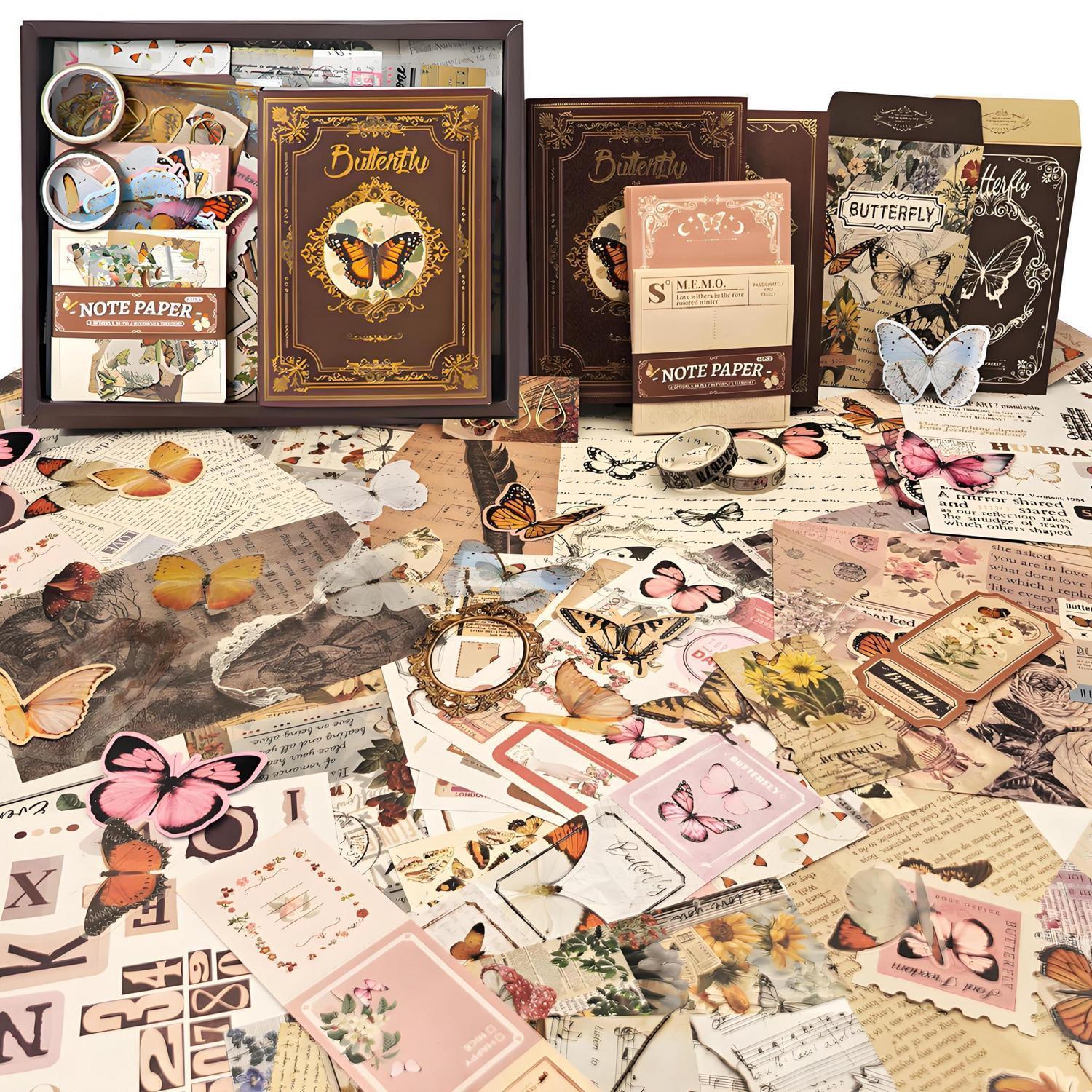 Scrapbooking Set Mit Vintage Stickern Und Notizbuch, 394 Teile, Schmetterling-design