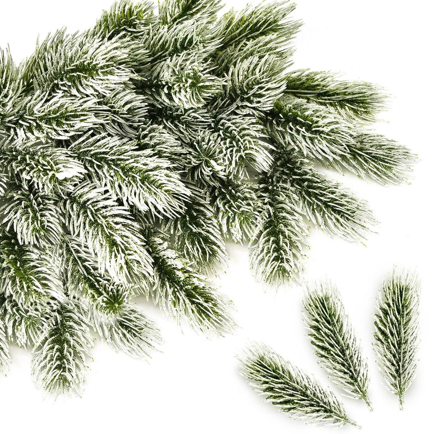 Künstliche Tannenzweige Mit Schnee, 50 Stück, 10cm, Deko Für Weihnachten & Basteln