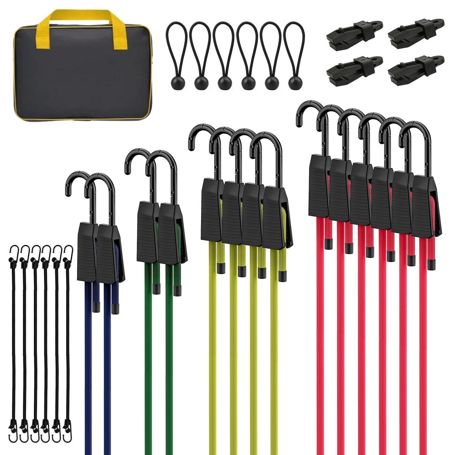 Spanngummi Set 30tlg. Mit Haken, Kugel & Clips, Verstellbar 60-150cm