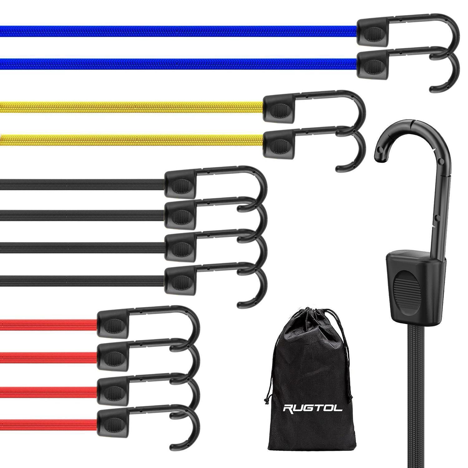 Spanngummis Mit J-haken 12er Set, 20-80cm, Farbcodiert, Inkl. Beutel