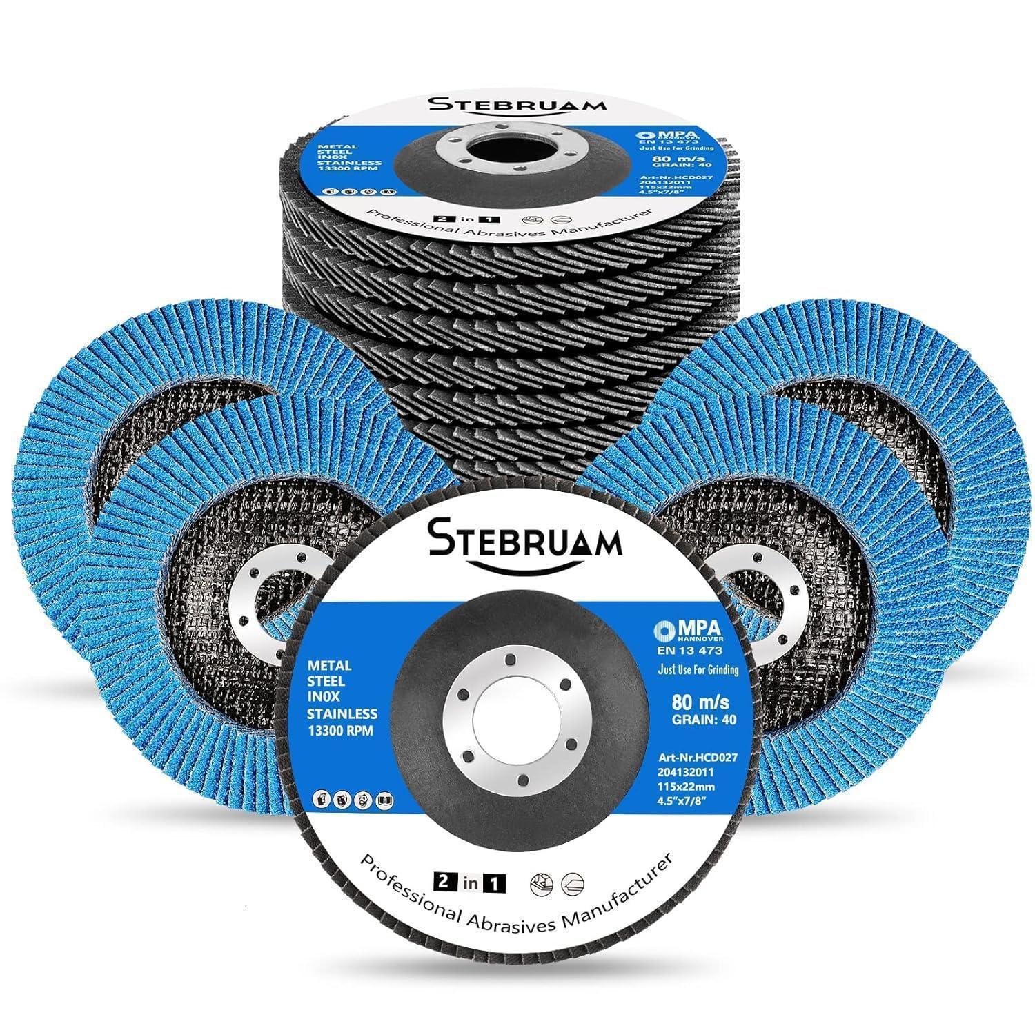 Fächerschleifscheiben 115mm, Körnung 40, 12 Stück, Für Metall & Holz