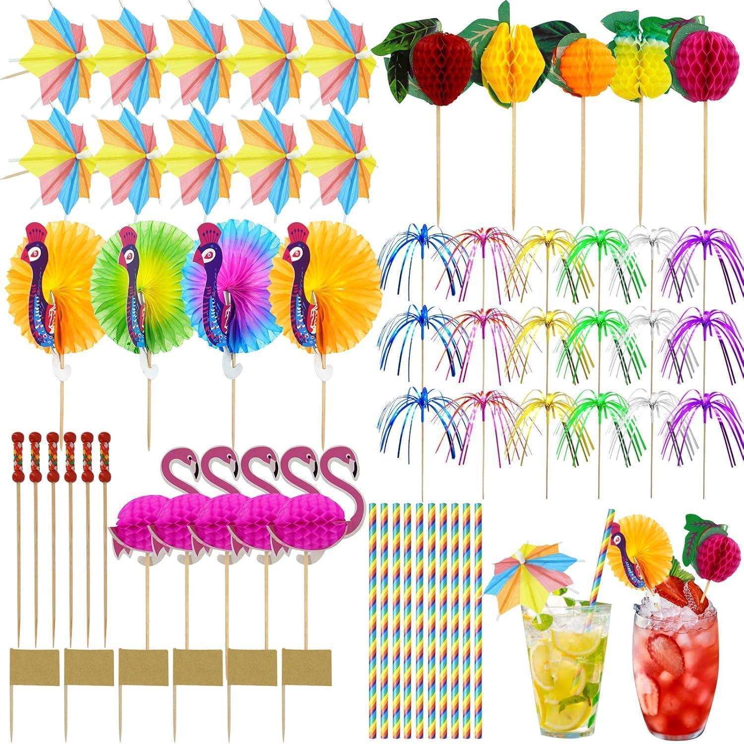 150tlg. Cocktail Deko Set Mit Schirmchen, Strohhalmen & Spießen Für Party