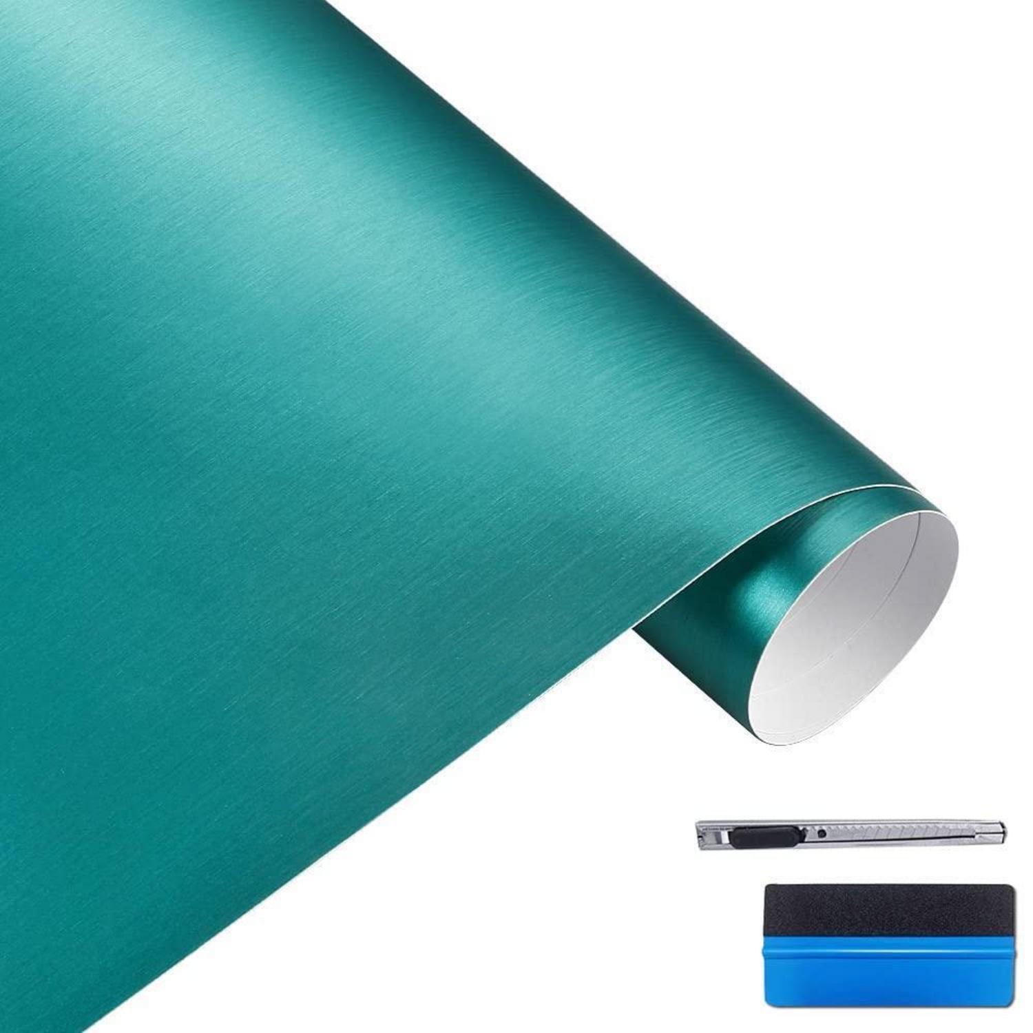 Gebürstete Edelstahl Metallic Vinyl Folie Seeblau 30x150cm Matt Chrom Auto Wrapping