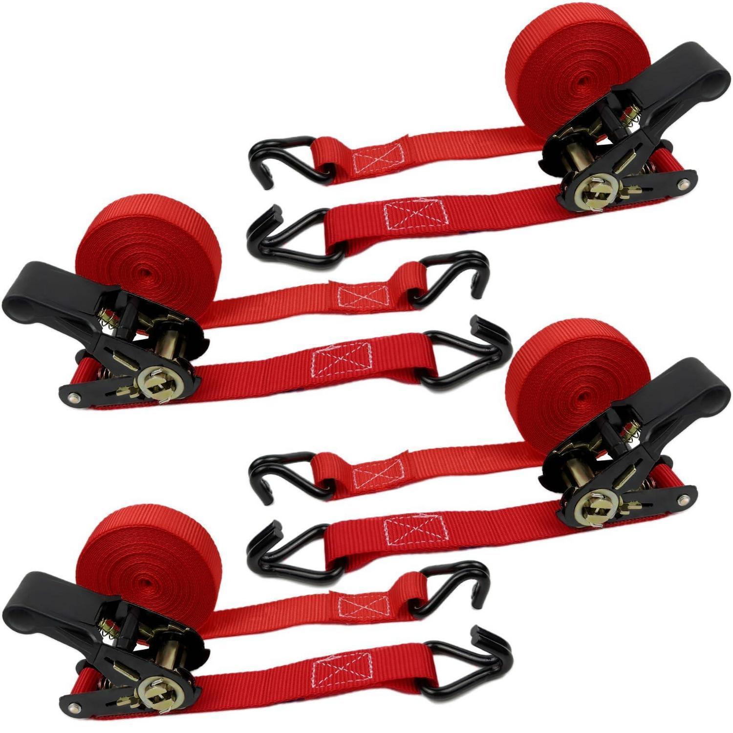 Spanngurte Mit Ratsche 4er Set, 6m X 25mm, 800kg, Doppel-j-haken, Rot