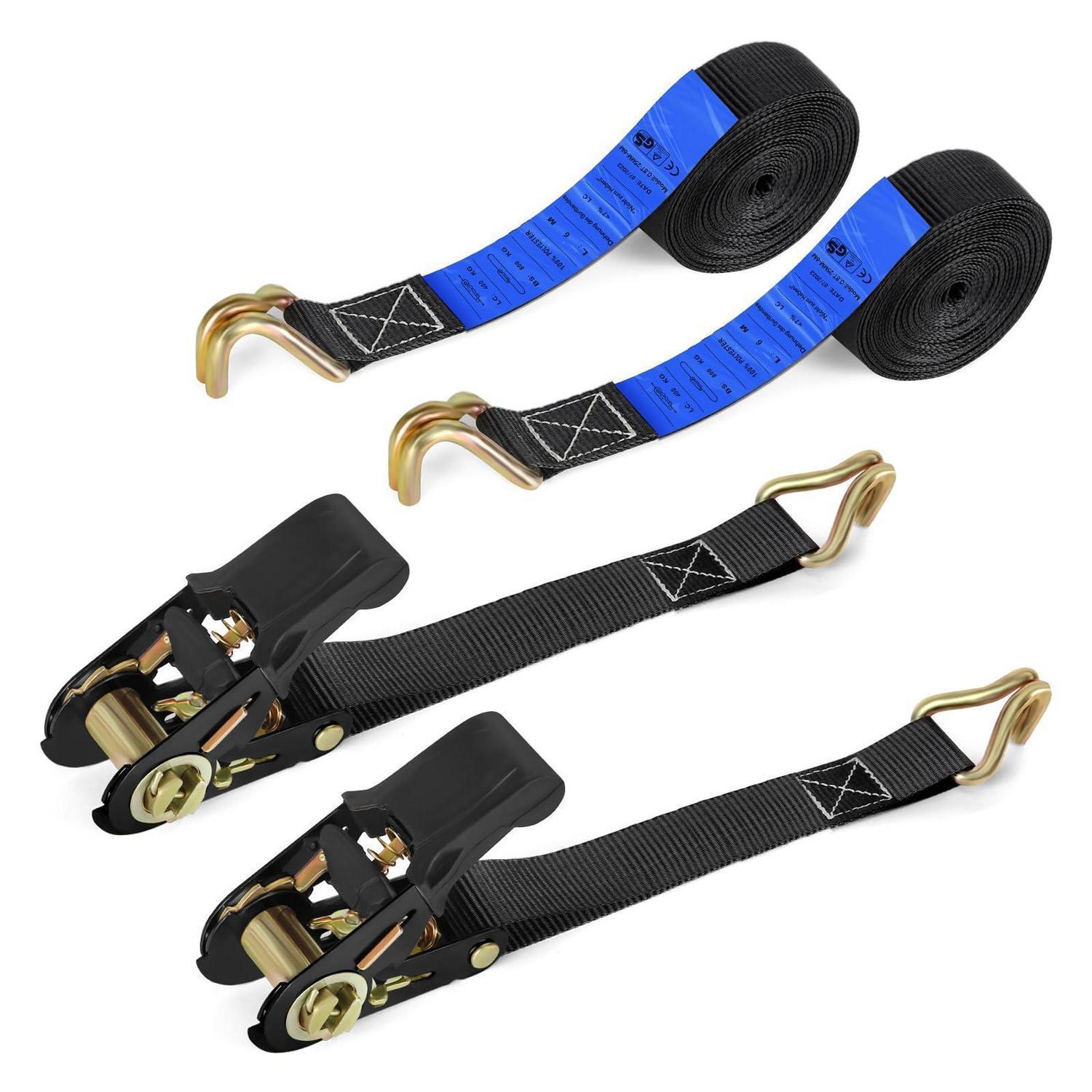 Spanngurte Mit Ratsche Und Haken 6m 25mm Tüv/gs 800kg Doppel-j-haken Schwarz 2 Stück