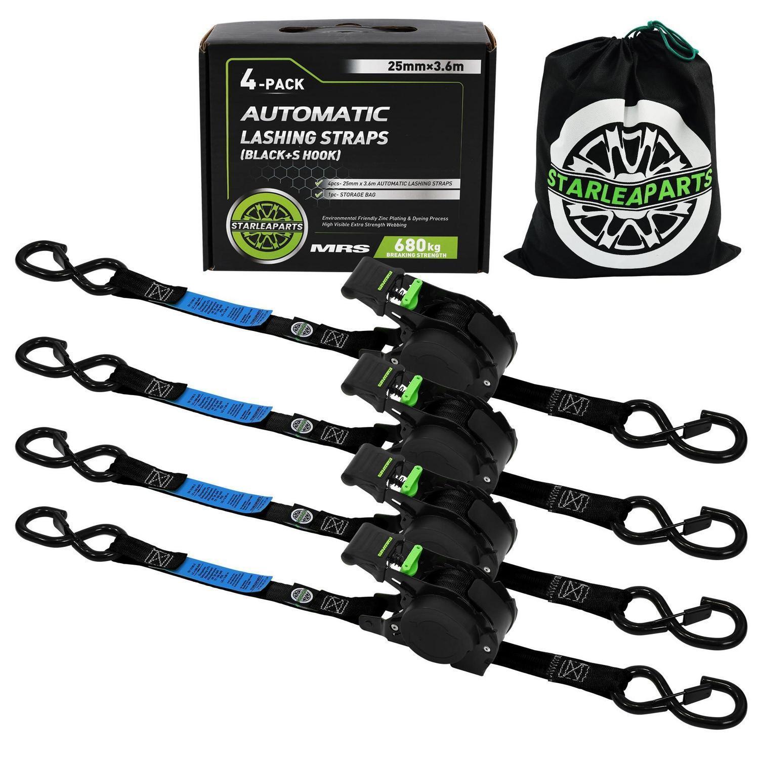 4er-pack Automatik Spanngurte 3,6m Mit S-haken, 680kg Bruchlast