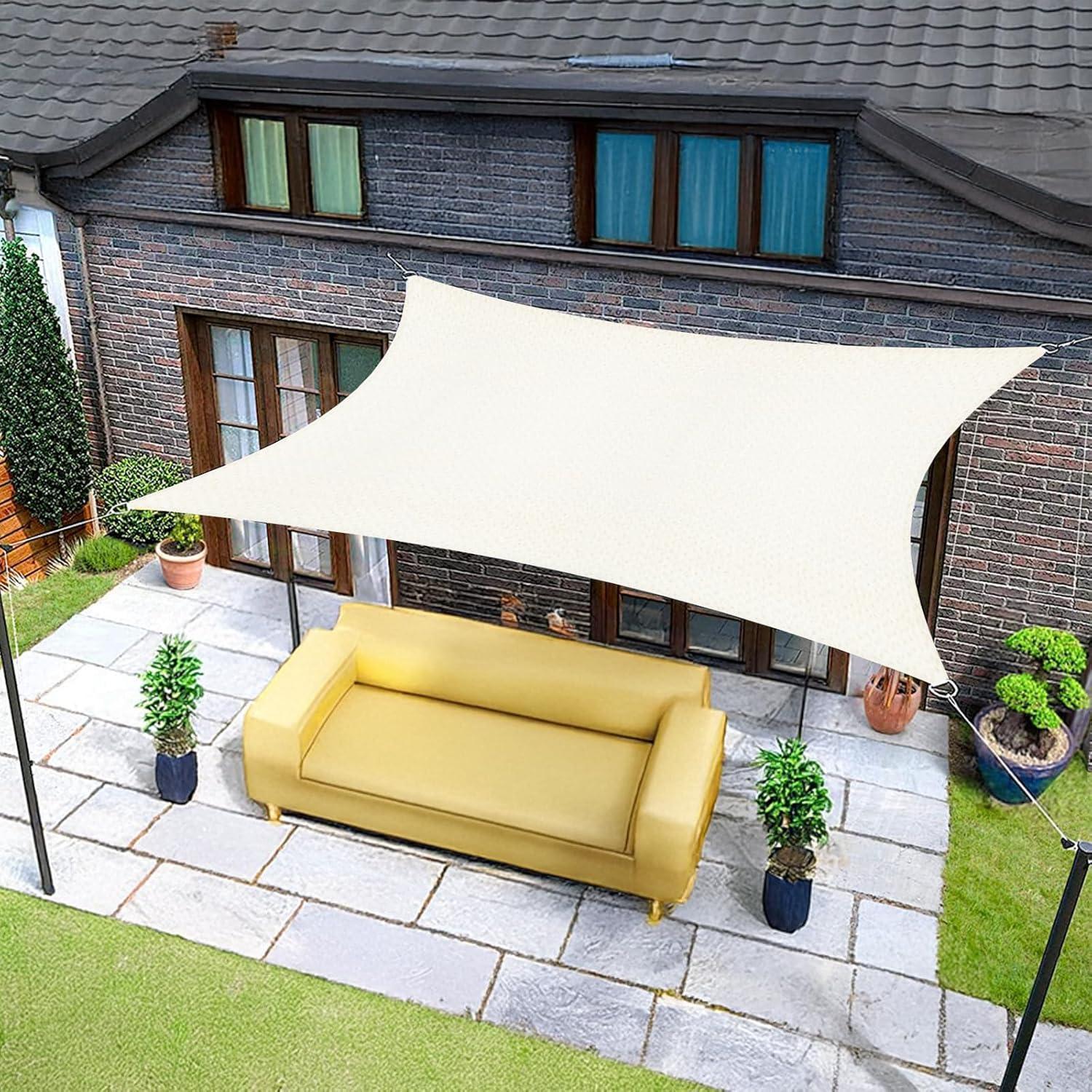 Rechteckiges Sonnensegel 3,5x5m Creme, Wasserdicht, 95% Uv-schutz, Für Garten & Terrasse