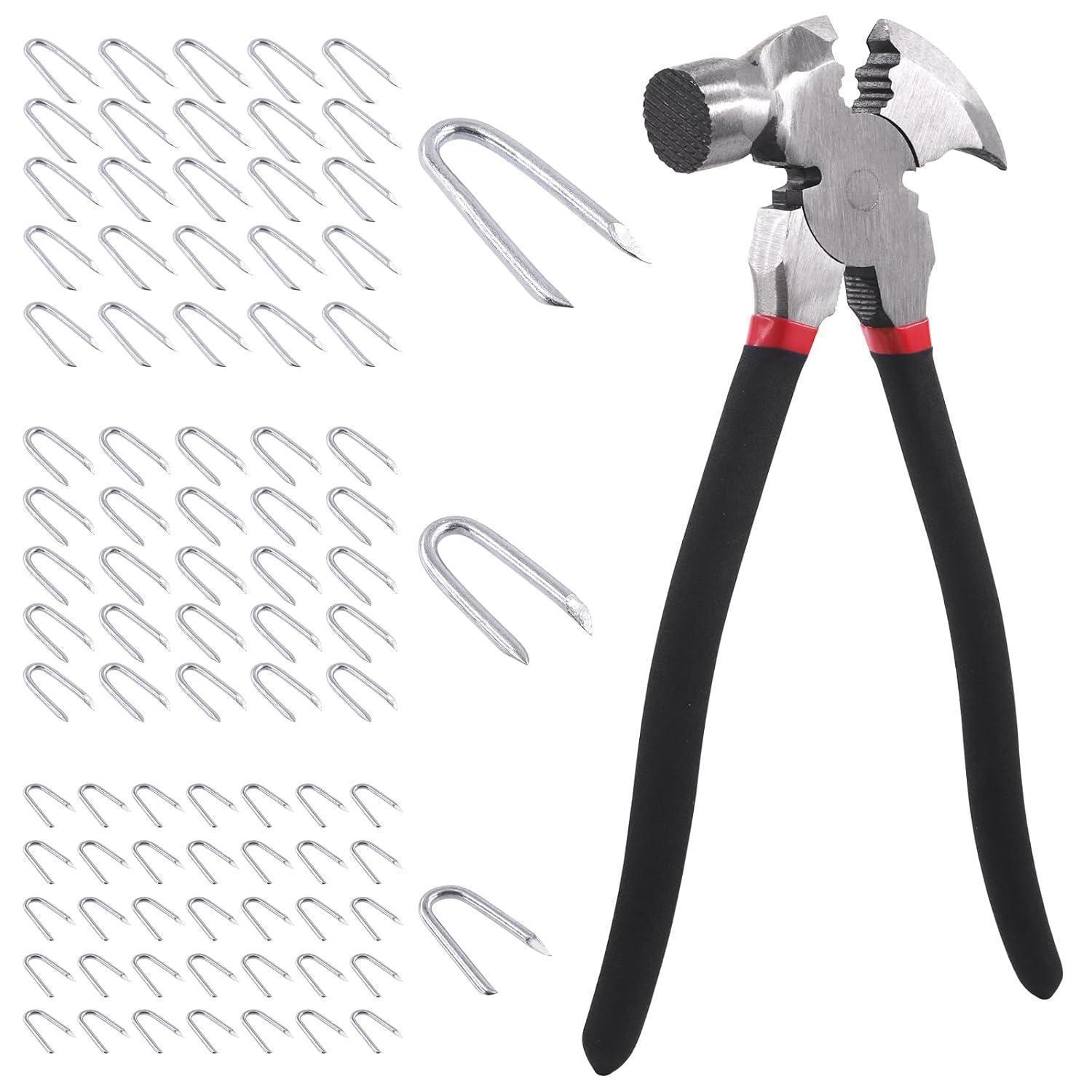 Zaunzange Mit Hammerkopf Und 151 Stahldrahtklammern