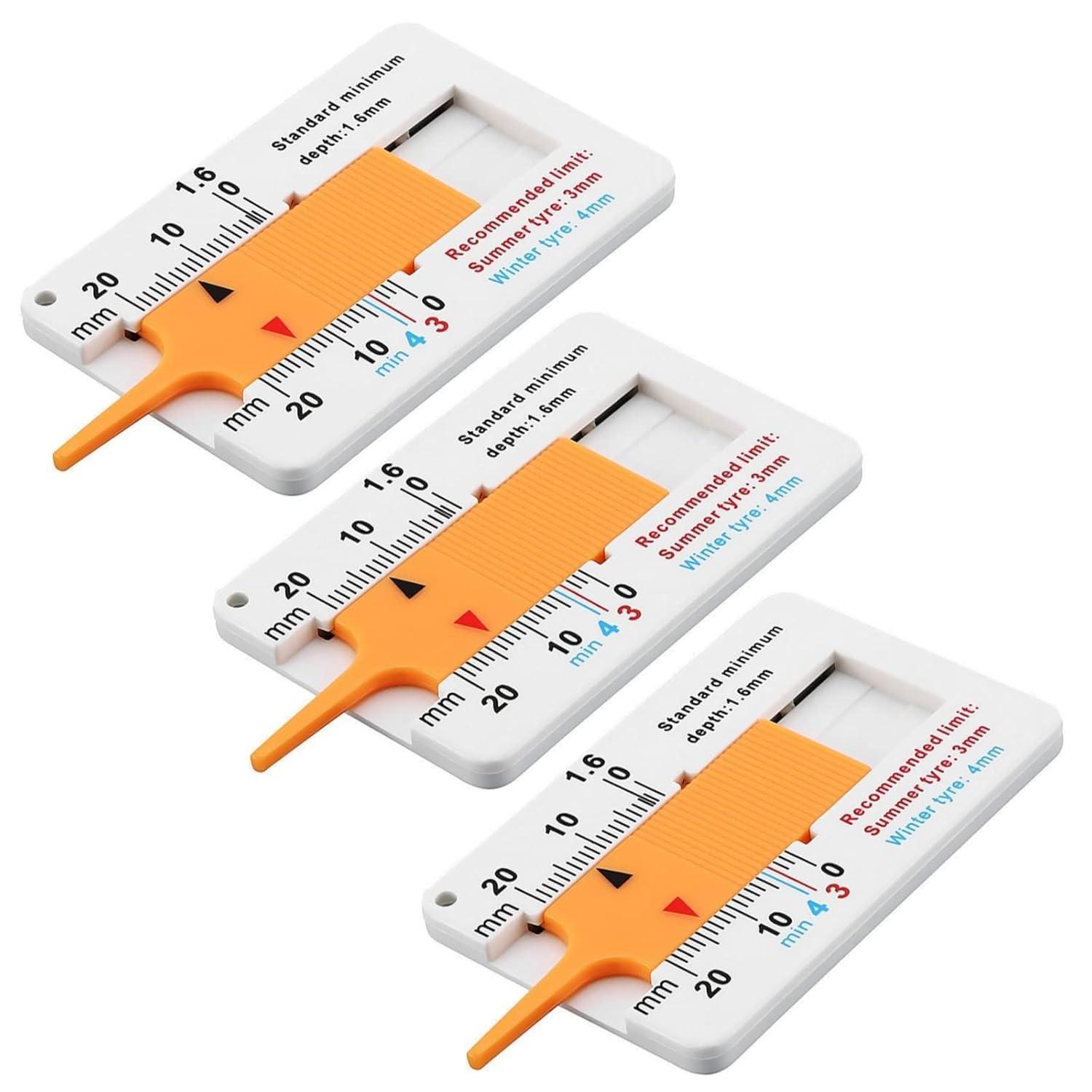 Reifenprofiltiefenmesser 3er Set 0-20mm Kunststoff Für Auto Motorrad Suv Van Lkw Gelb