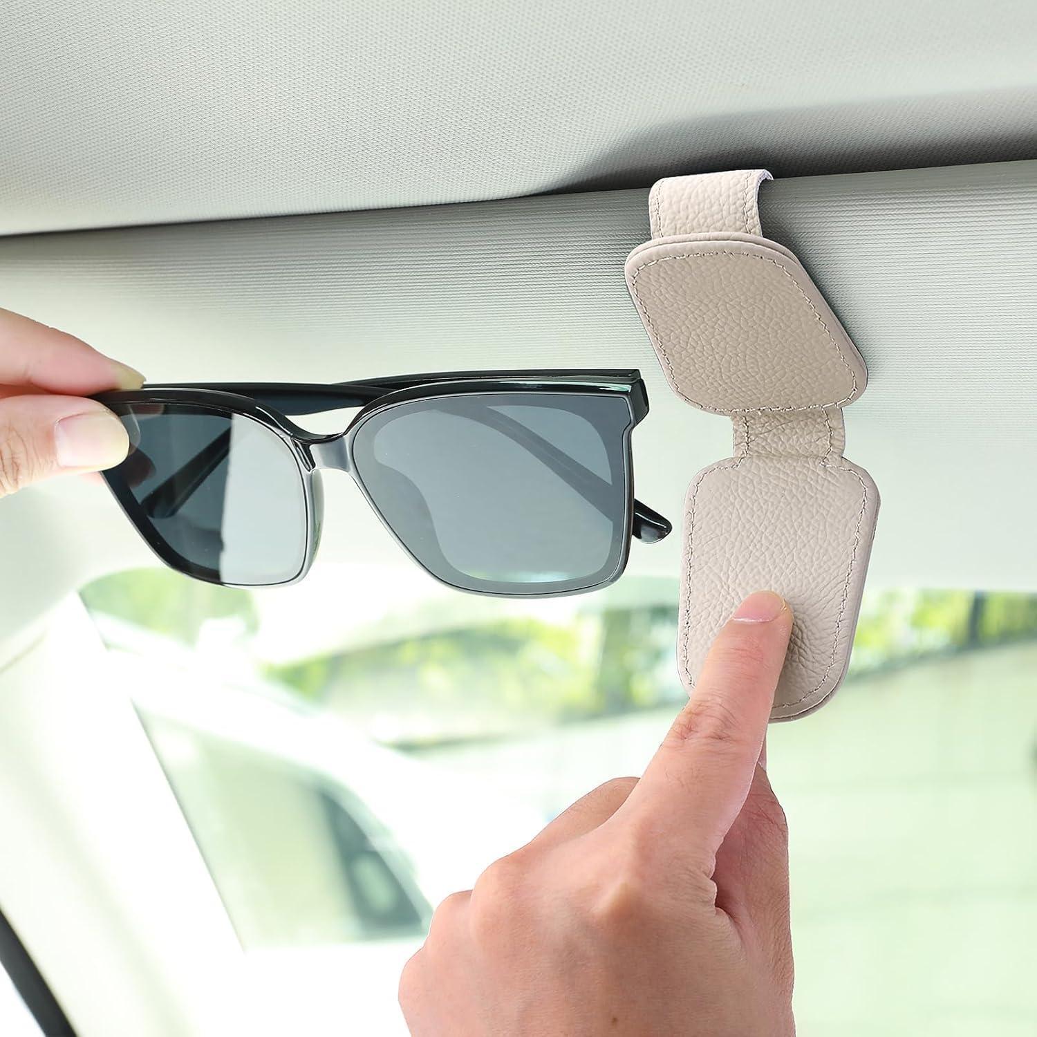 Magnetischer Brillenhalter Für Auto-sonnenblende Aus Leder, Beige