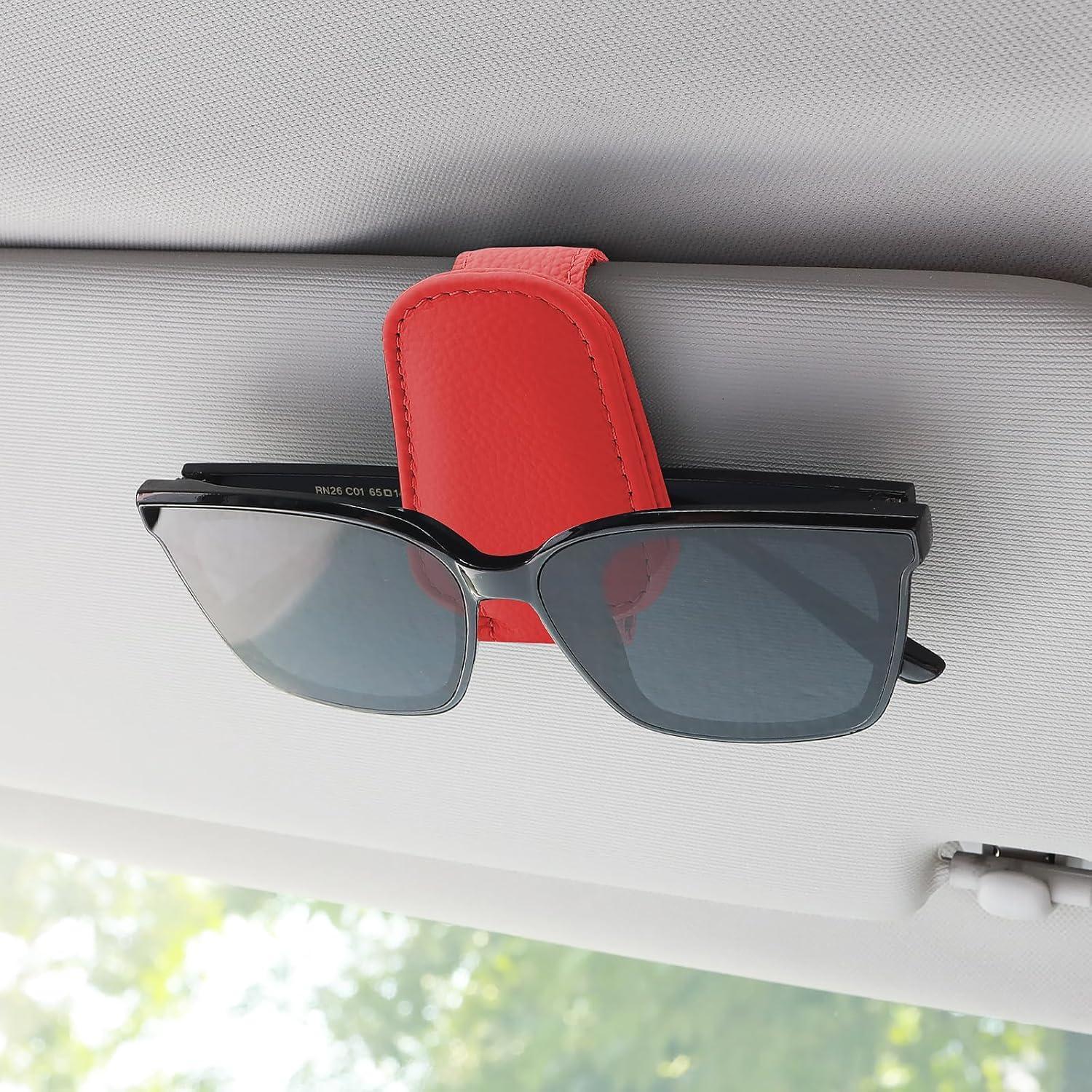 Sonnenbrillenhalter Auto Leder Mit Magnet Für Sonnenblende Rot