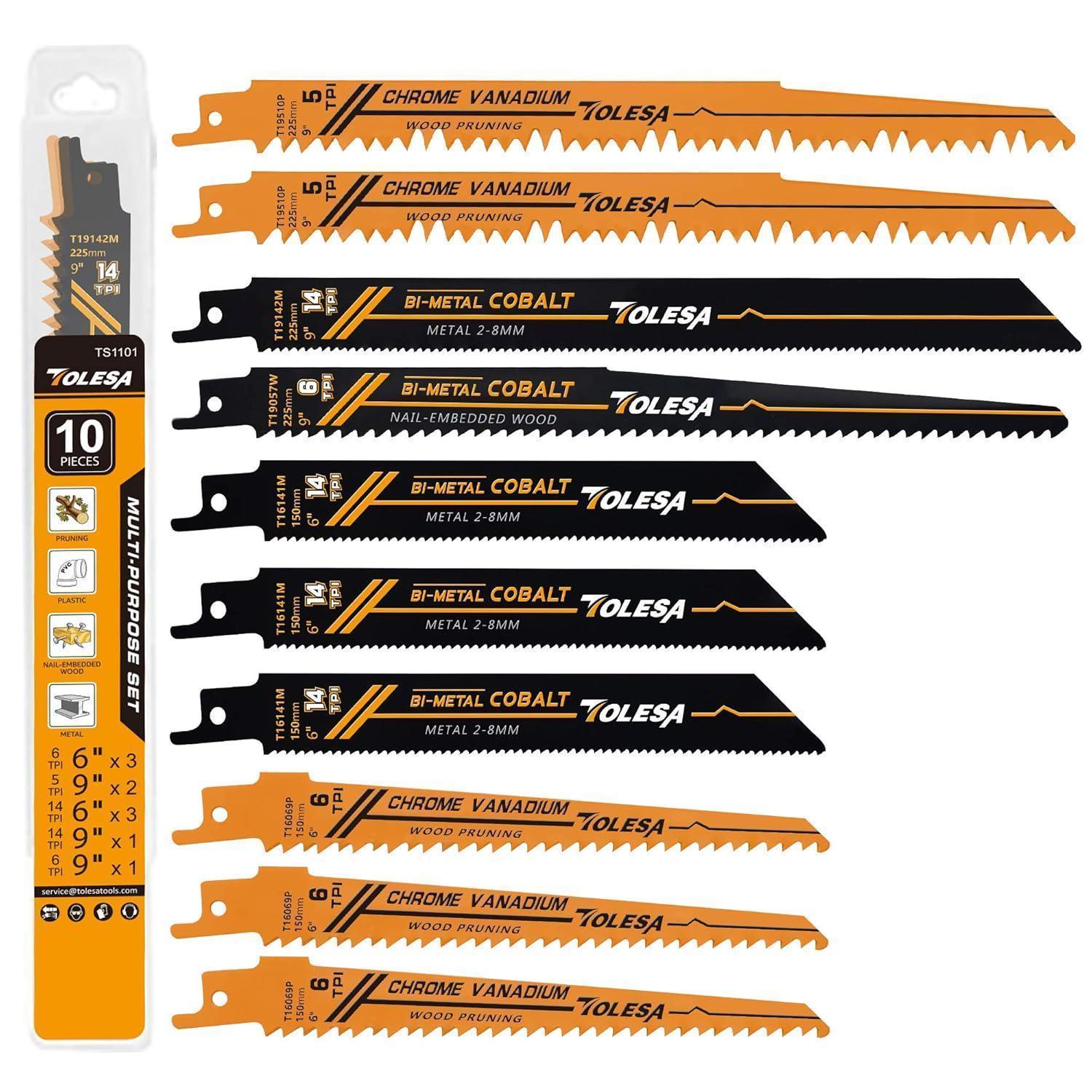 Säbelsägeblätter Set 10tlg. Für Holz & Metall, Bi-metall & Chrom-vanadium, Universal-schaft