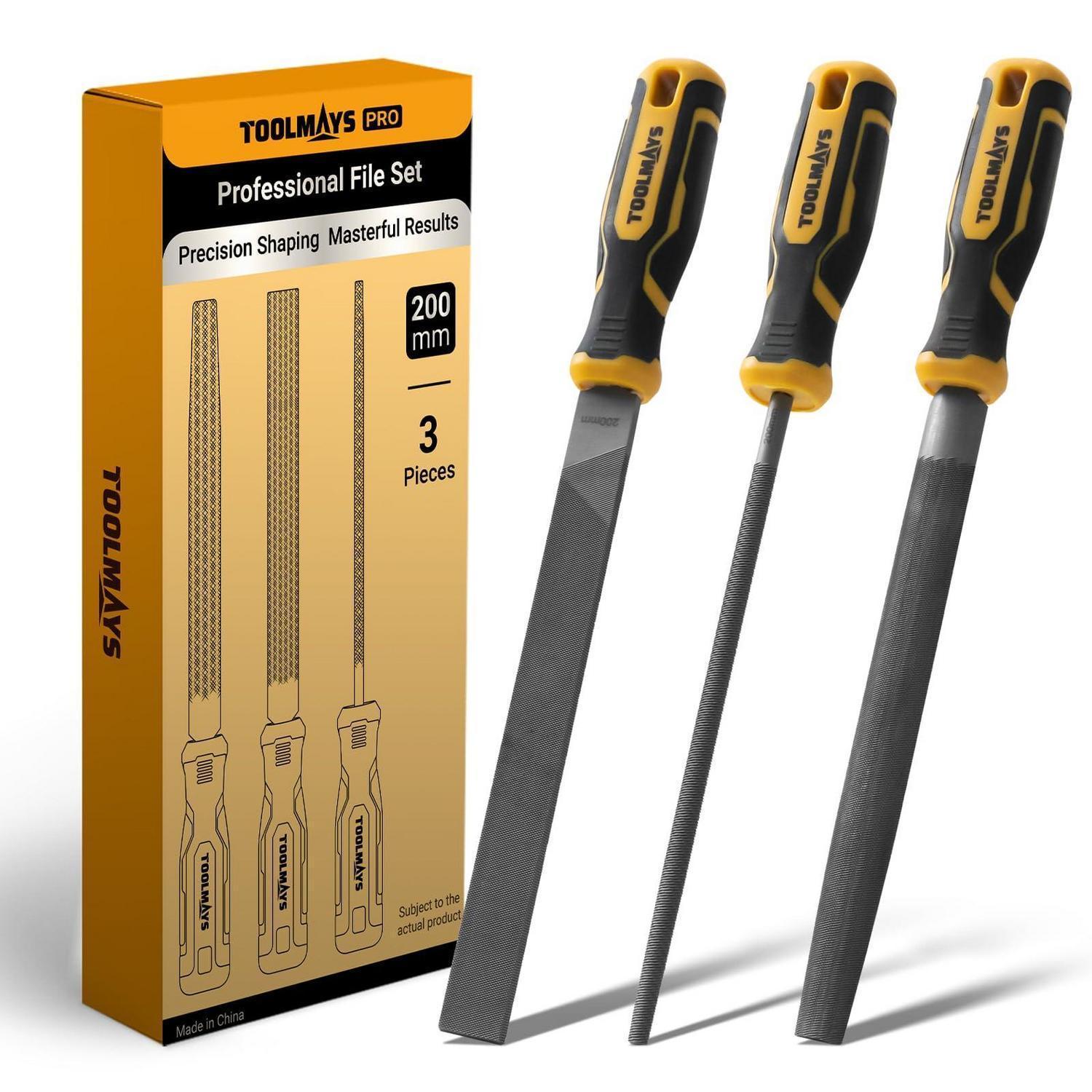 Metallfeilen-set 3tlg 200mm T12 Stahl Flach Halbrund Rund Mit Griff