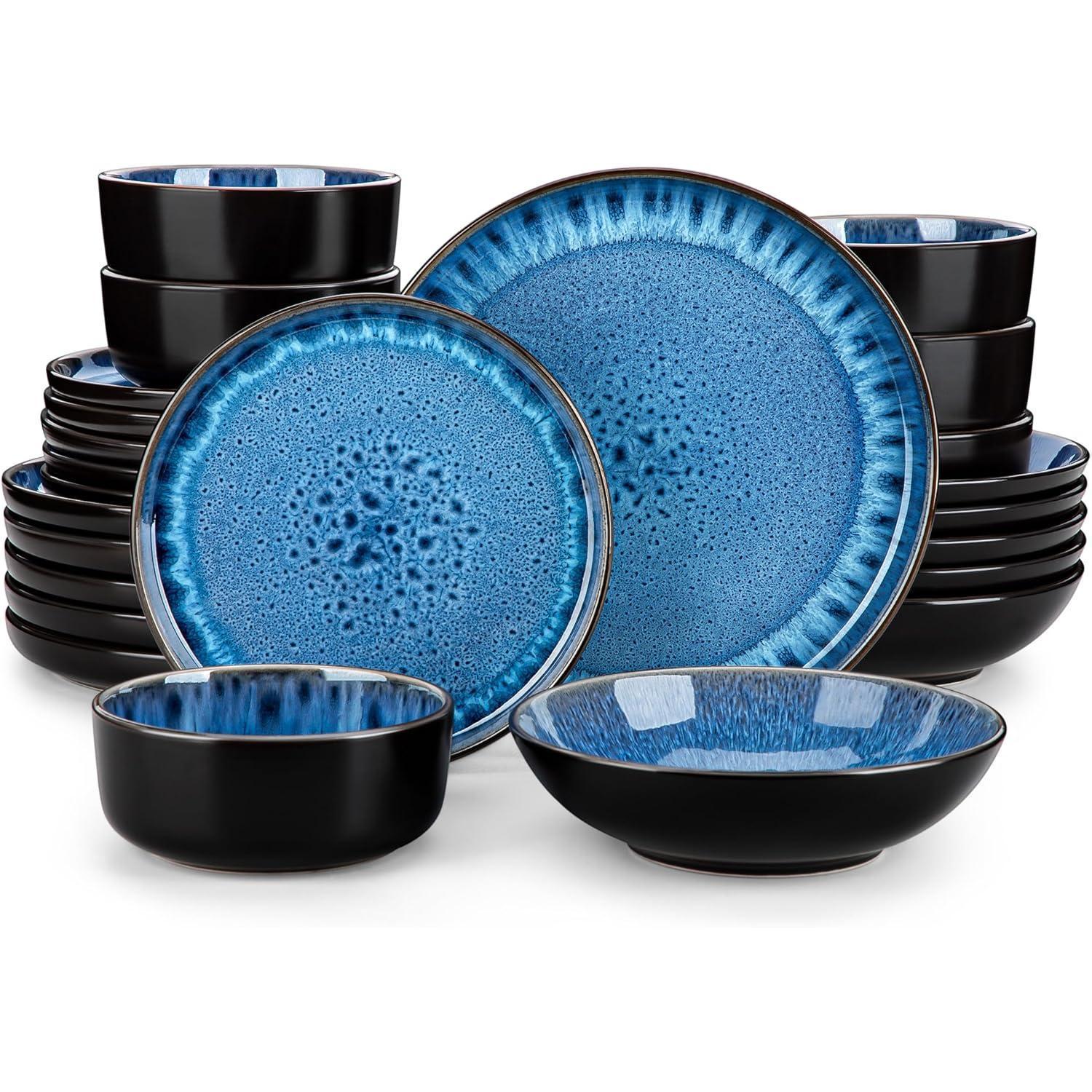 Tafelservice 24-teilig Für 6 Personen, Steingut, Blau, Inkl. Teller Und Schalen