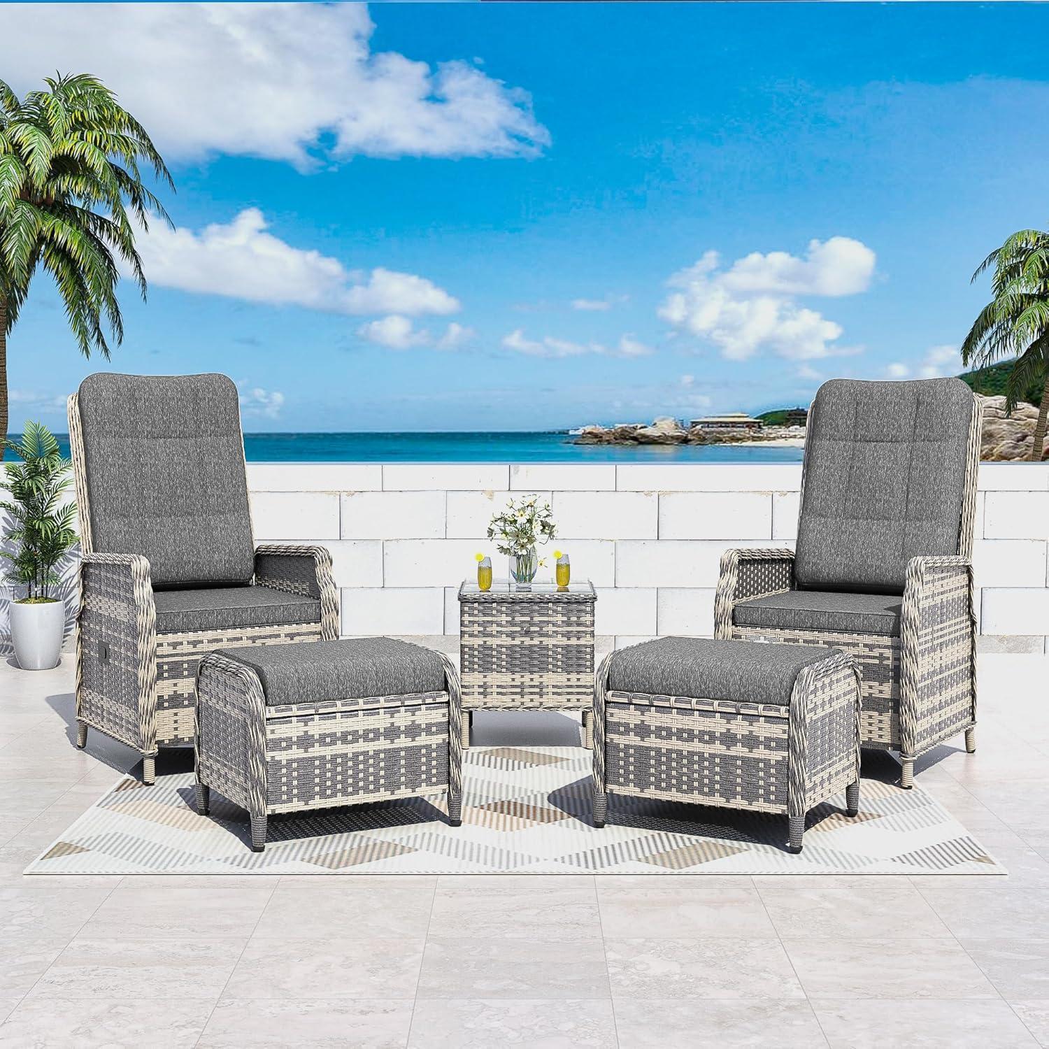 Polyrattan Lounge Set Für 2 Personen Mit Verstellbarer Rückenlehne Und Beistelltisch