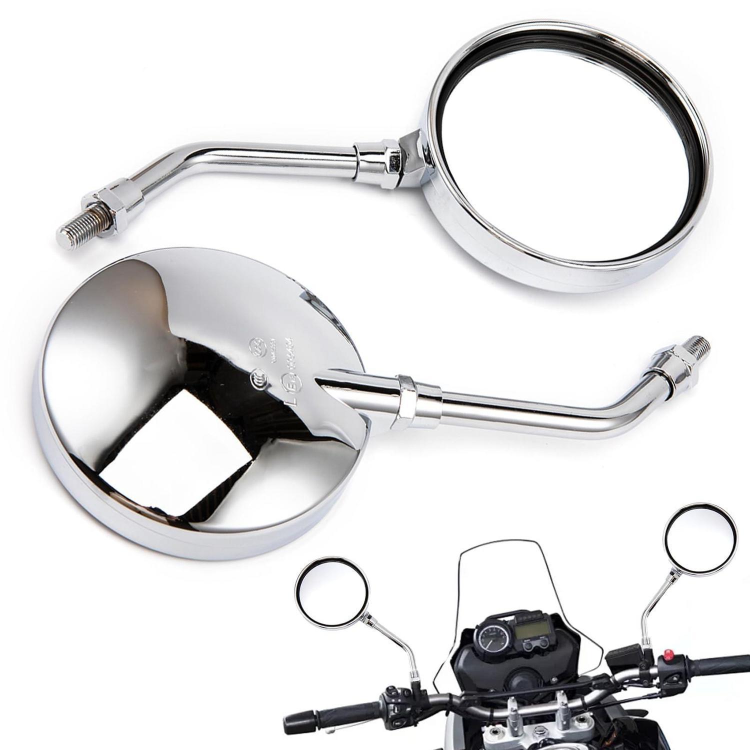 Motorrad Rückspiegel Chrom Universal 10/8mm E-geprüft Weitwinkel Für Atv, Roller, Dirt Bike