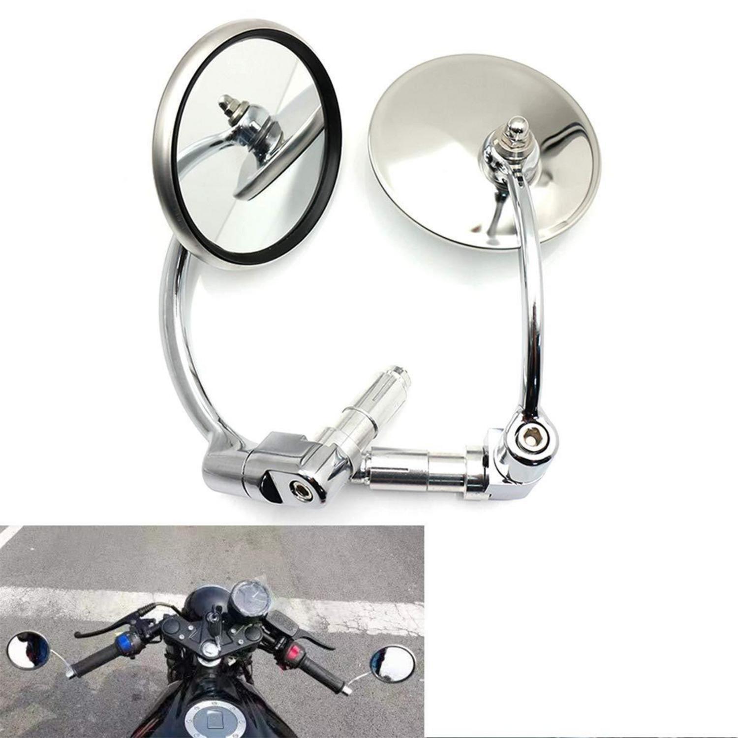 Motorrad Lenkerendspiegel Chrom Rund Für 7/8 Zoll Lenker Chopper Cafe Racer