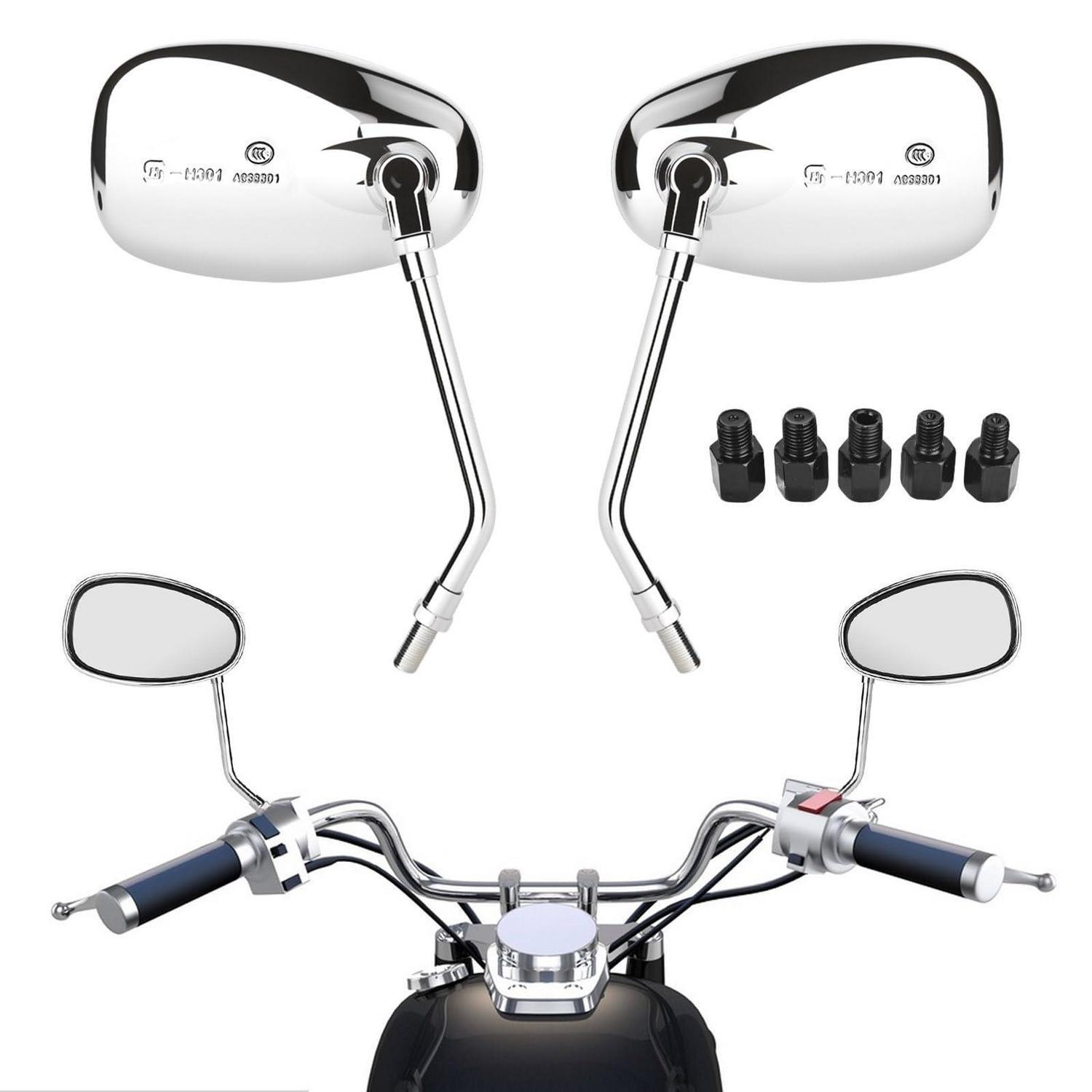 Motorrad Spiegel Chrom 10/8mm E-geprüft 360° Drehbar Für Roller, Bikes