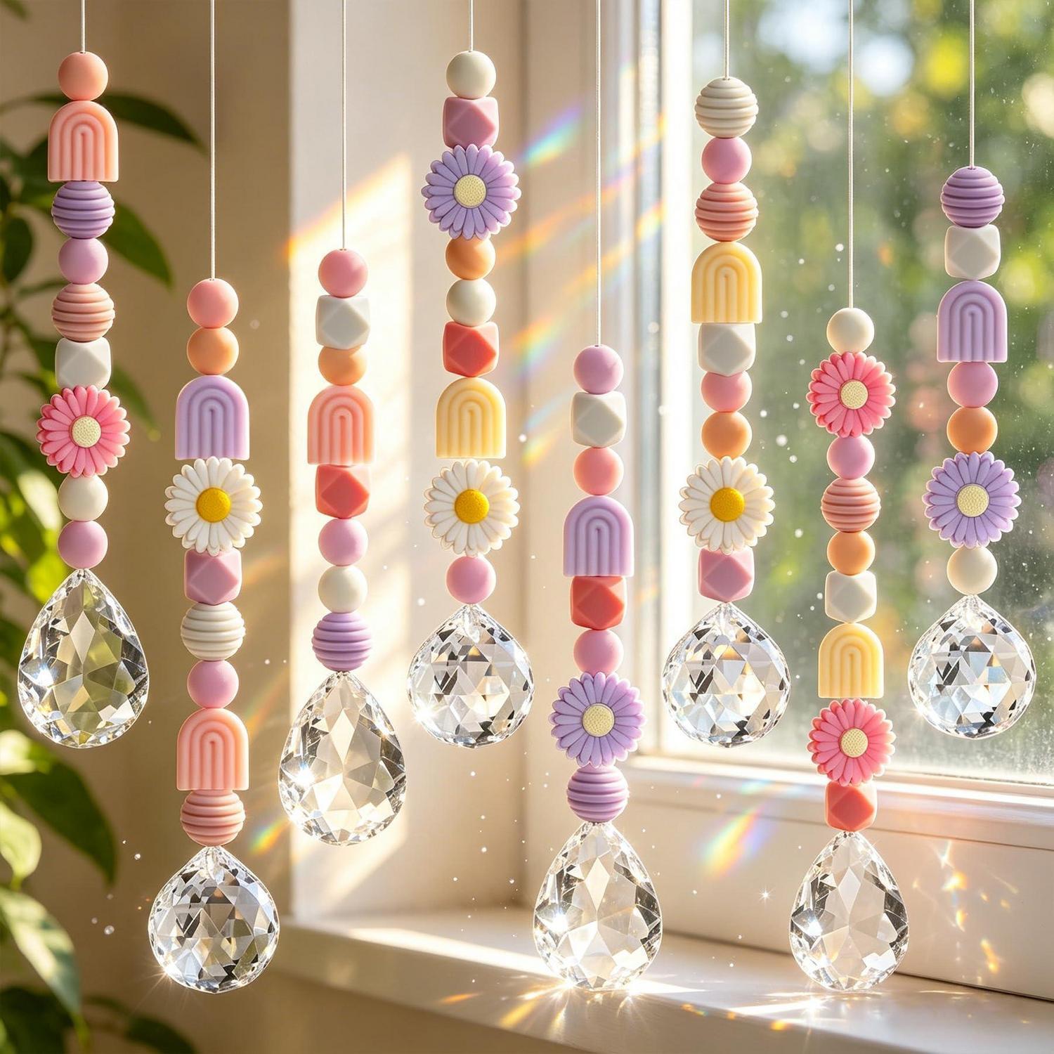 8er Set Kristall-sonnenfänger Diy Bastelset Mit Perlen Für Regenbogen-effekt
