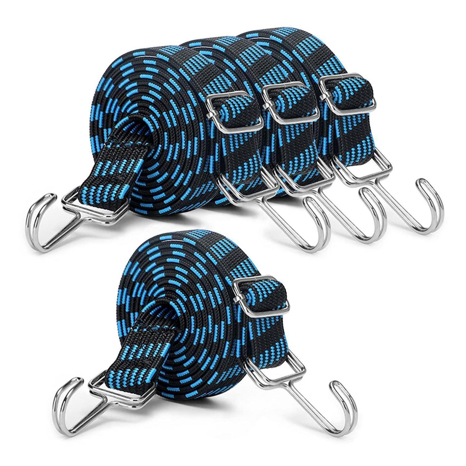 Spanngummi Mit Haken, 4er-set, 200 Cm, Blau, Extra Stark, Für Fahrrad, Motorrad, Camping