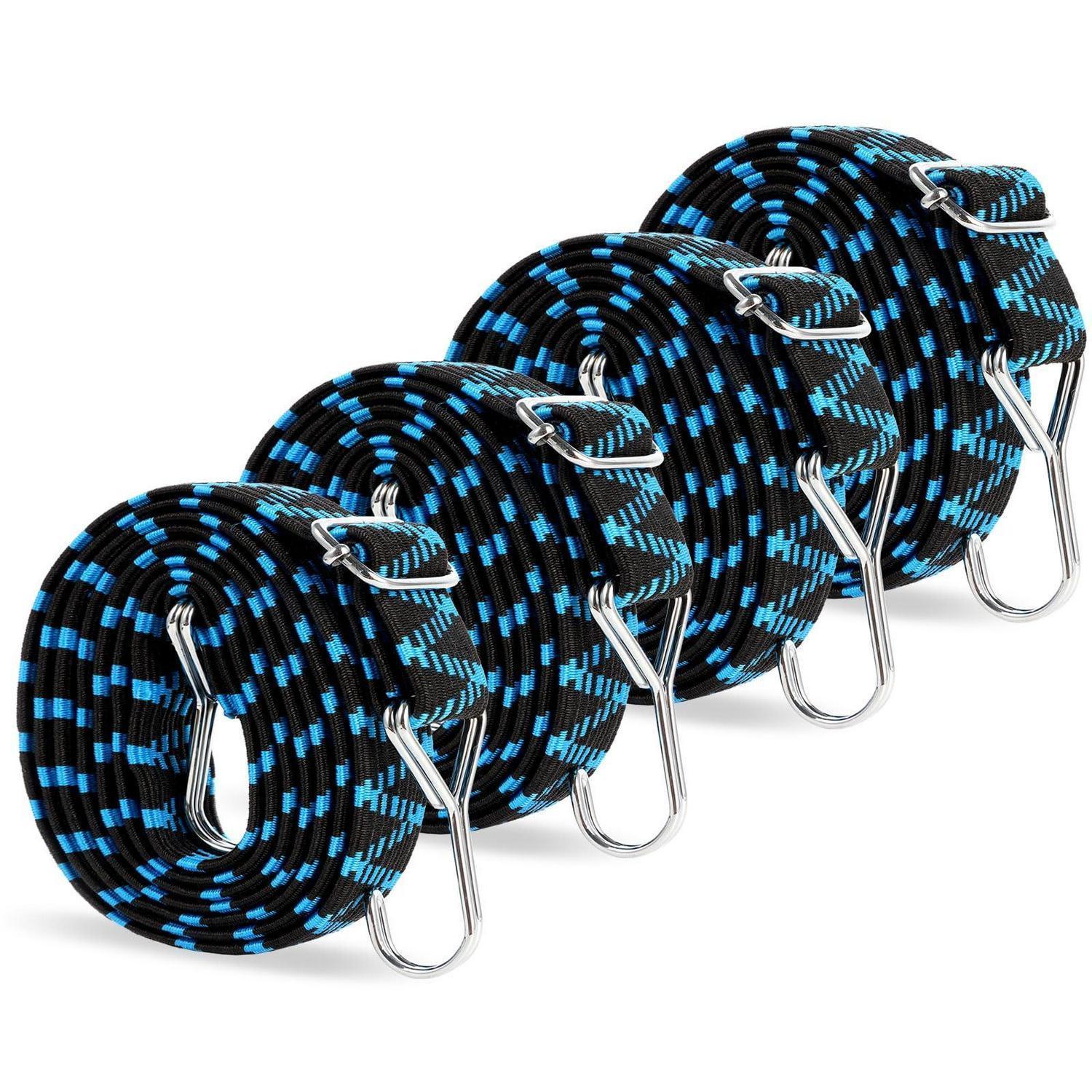 Spanngummi Mit Haken 4er Set 2m Flach, Blau, Verstellbar, Für Gepäck, Auto, Anhänger