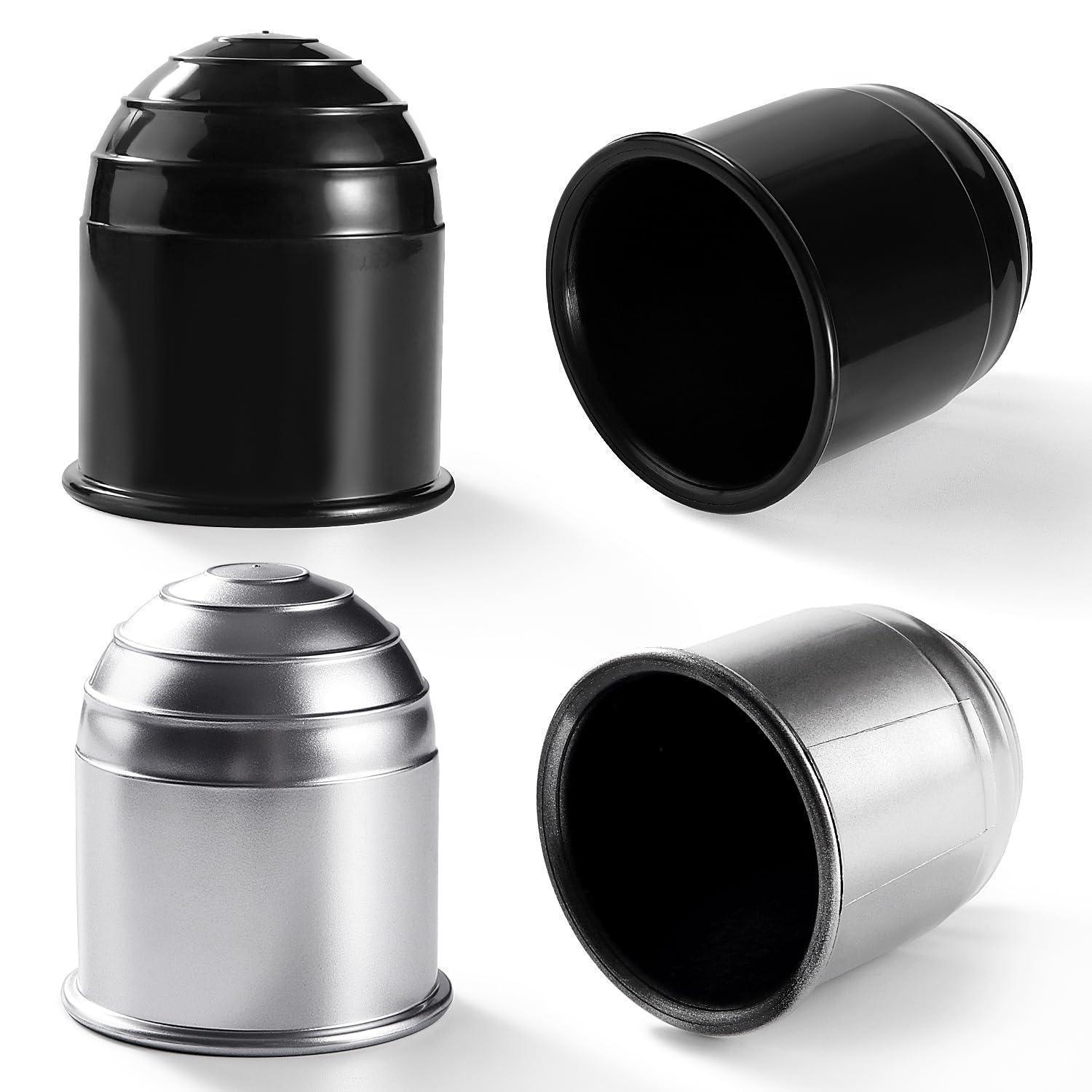 4x Anhängerkupplung Abdeckung 50mm Kugelkopf Schutz Kappe Schwarz/silber