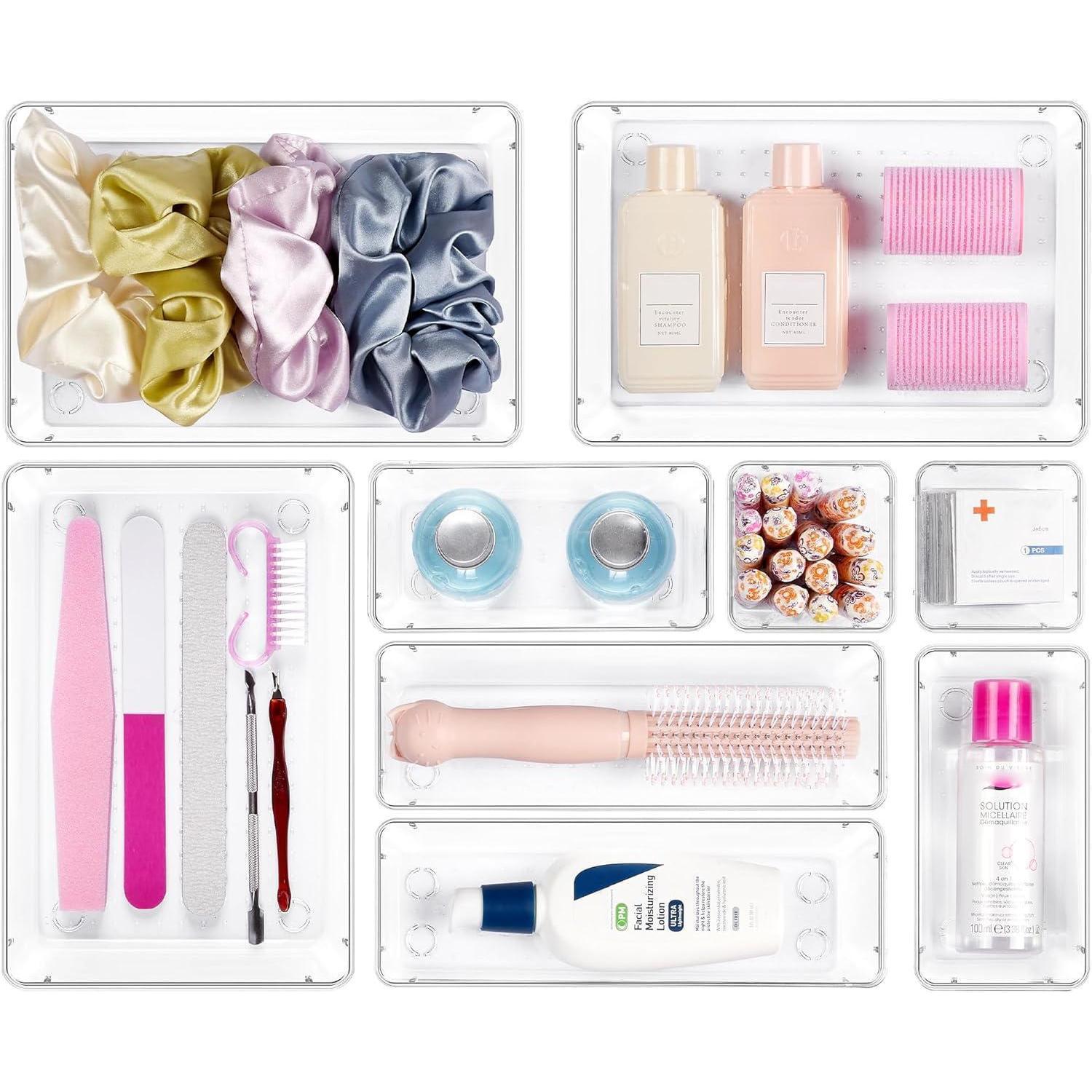 Schubladen Organizer Set 9 Stück, Stapelbar, Transparent, Für Küche, Bad, Büro