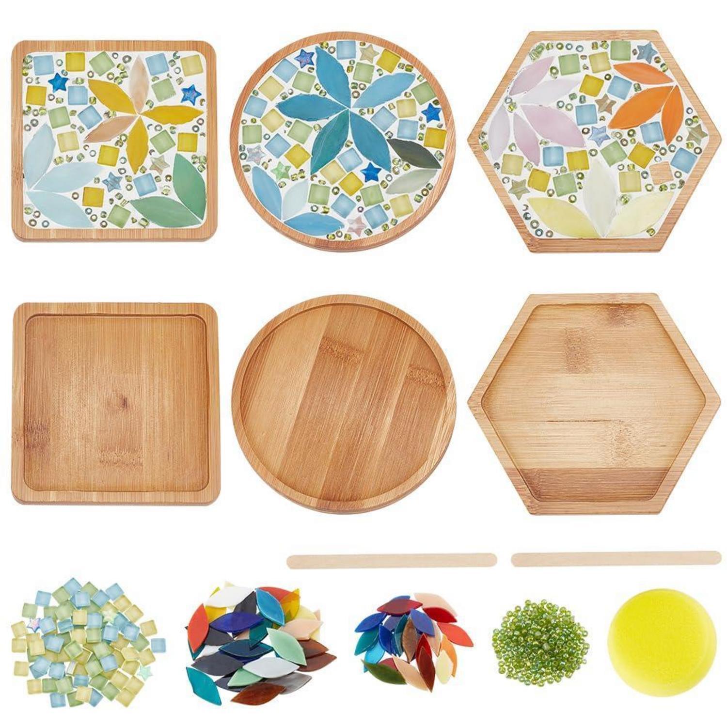 Diy Mosaik Untersetzer Set Für Erwachsene, 3er-pack Bambus-untersetzer Mit Glasfliesen