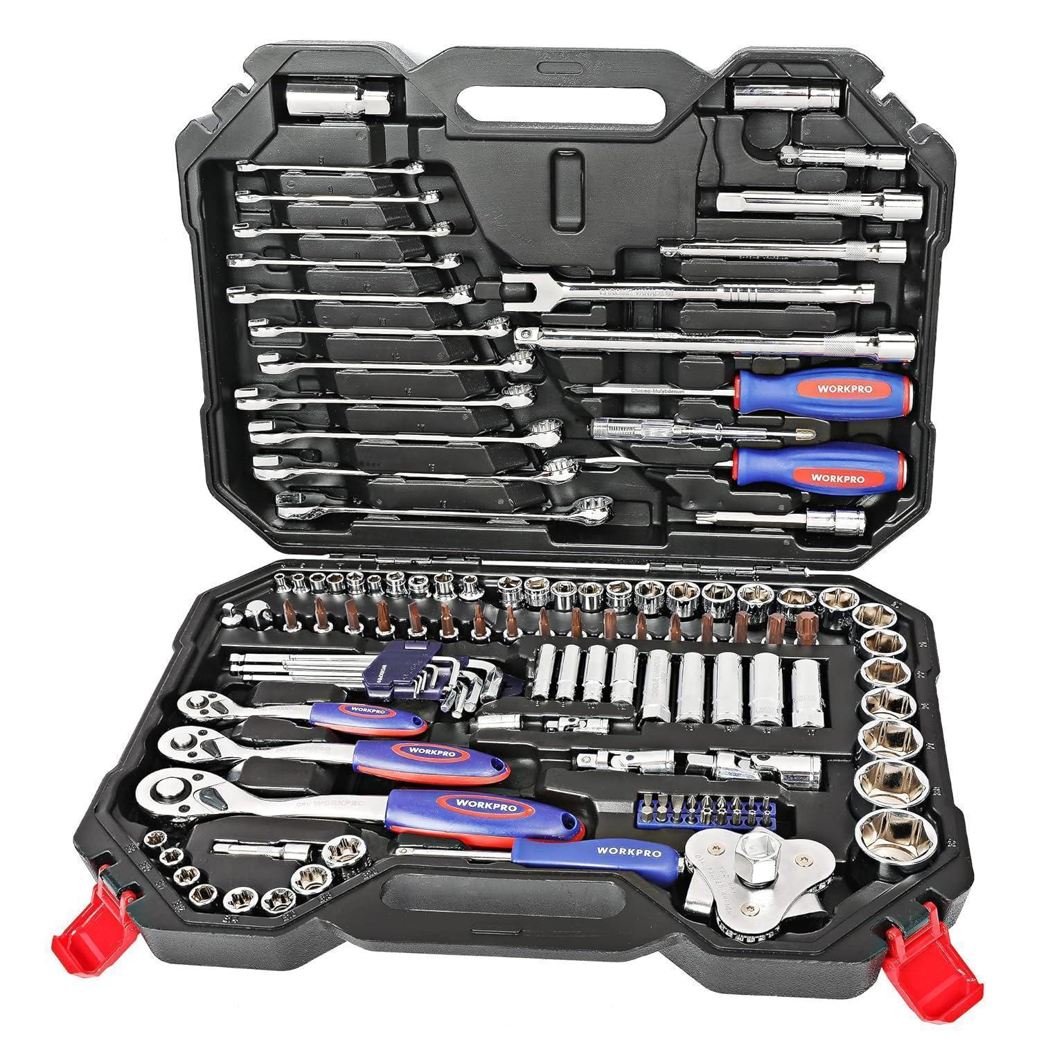 123-teiliger Steckschlüsselsatz Mit Umschaltknarre 1/2" 1/4" 3/8" Cr-v Werkzeugkoffer