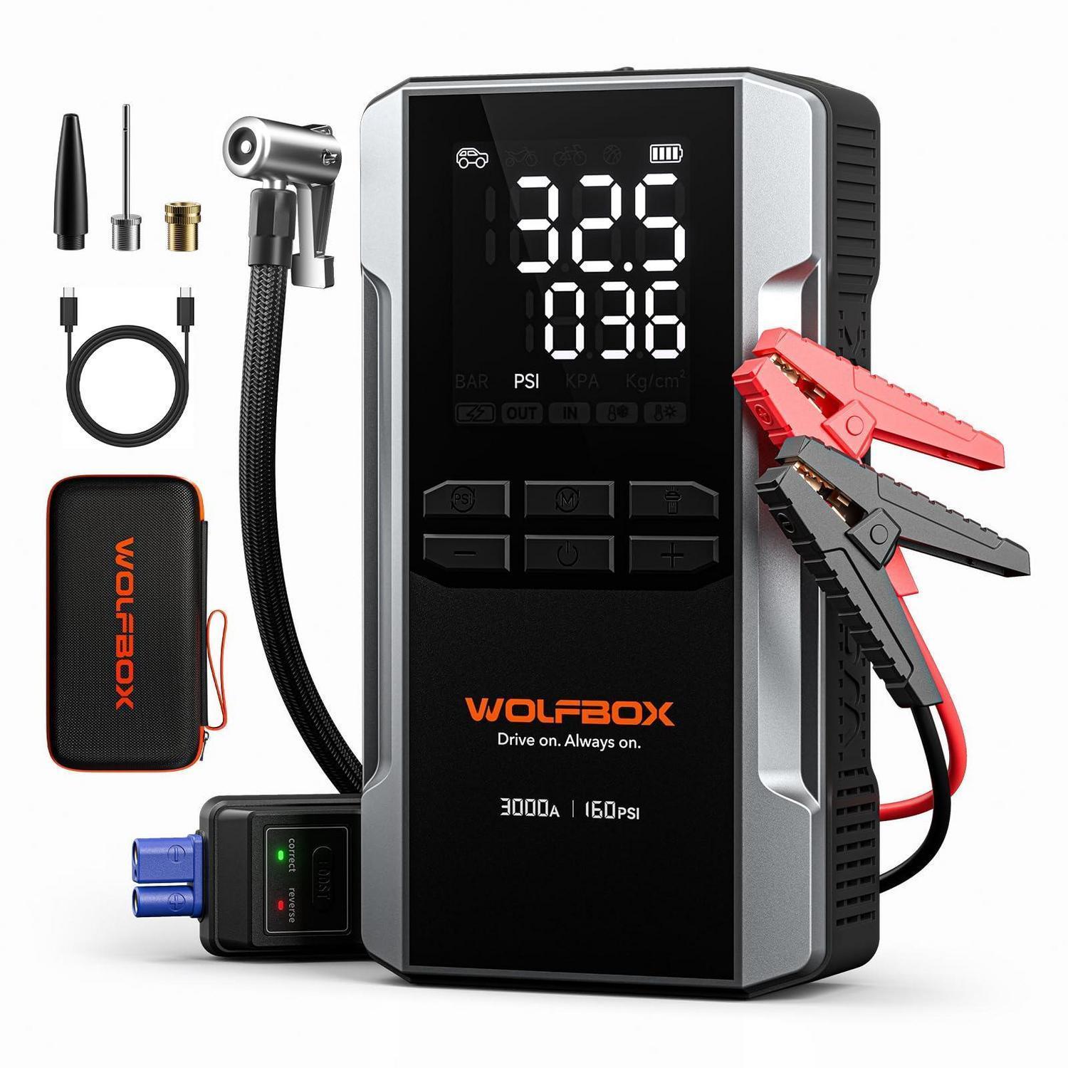 Starthilfe Powerbank Mit Luftkompressor 3000a 160psi 65w Schnellladung Bis -20°c