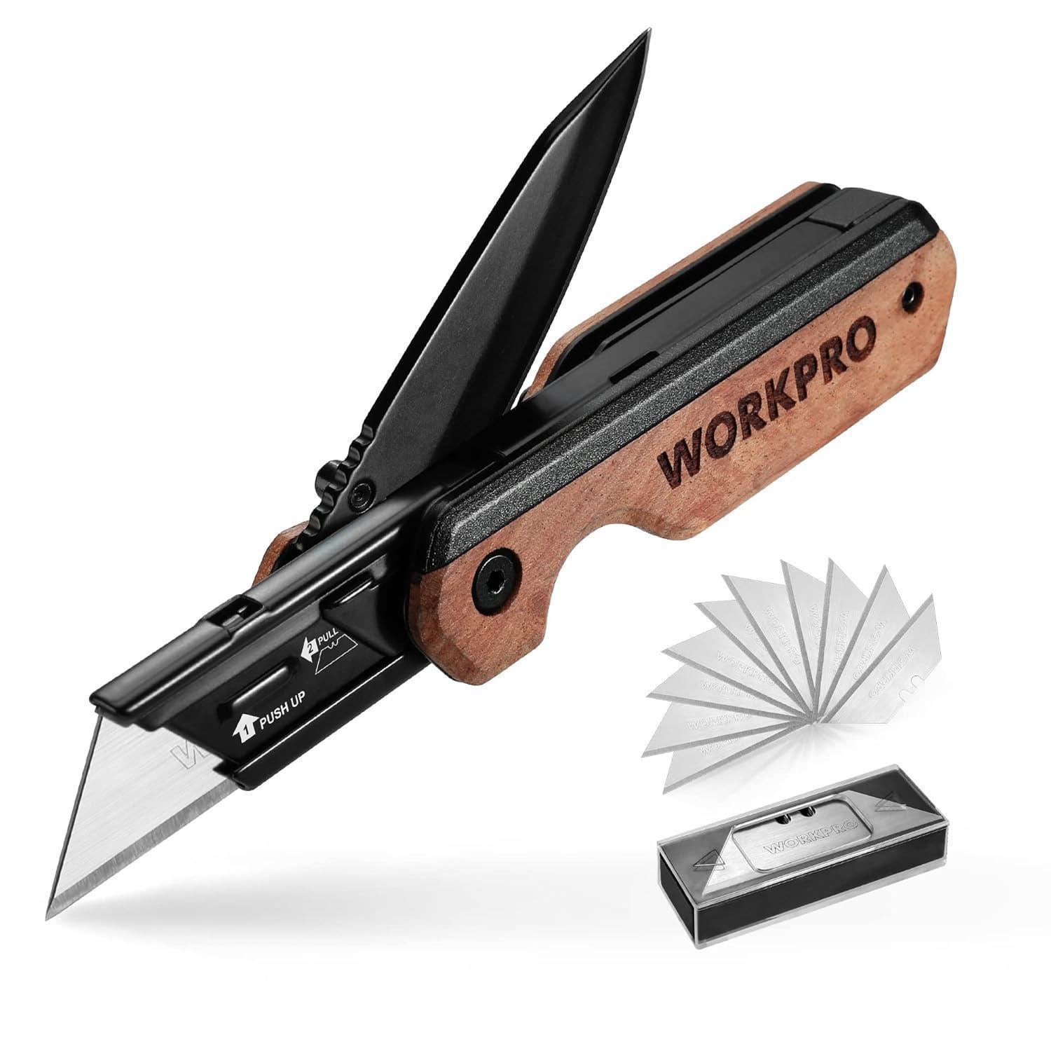 Klappmesser Mit Holzgriff, Aluminium, Gürtelclip & 10 Ersatzklingen