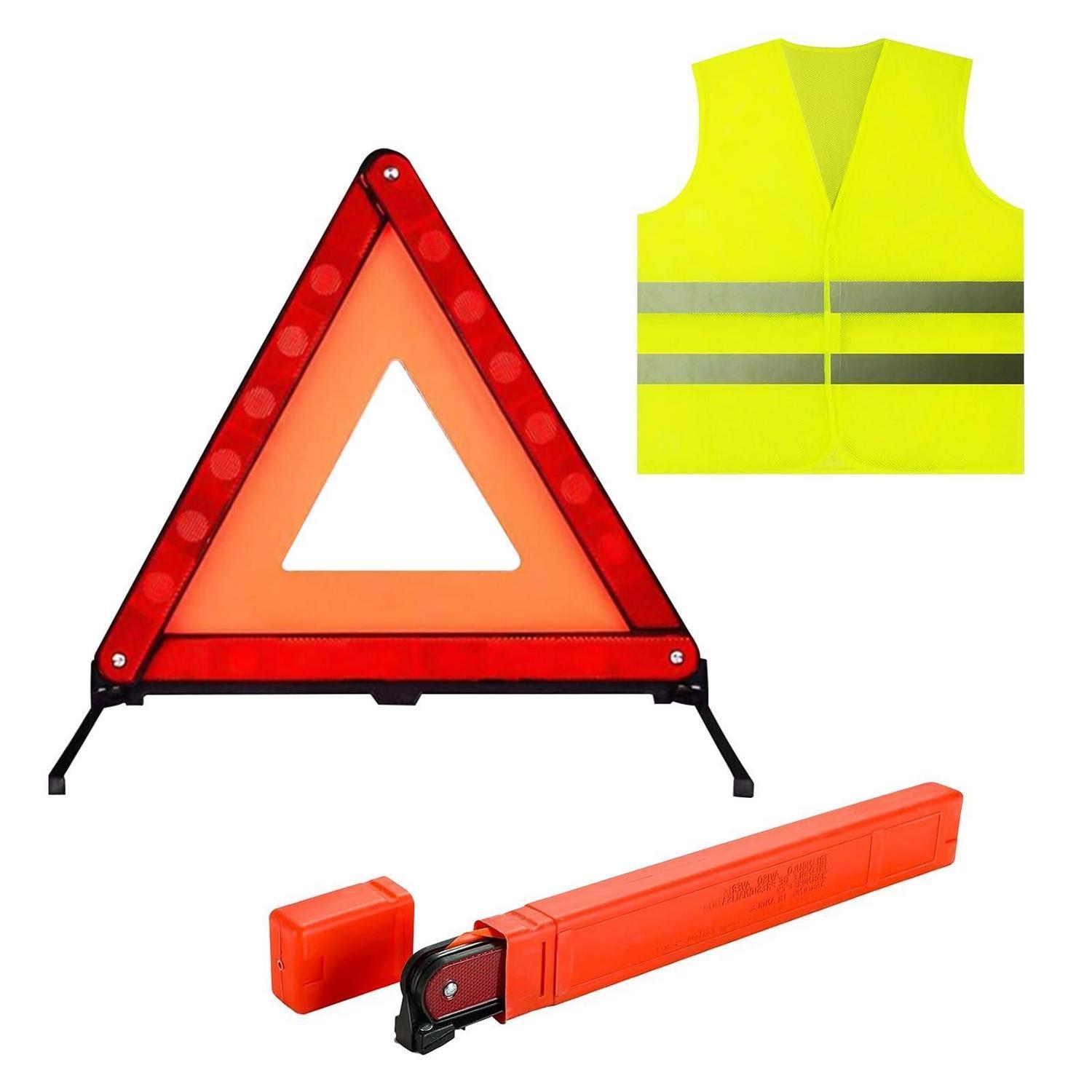Warndreieck Mit Warnweste Auto, Faltbar, Inkl. Aufbewahrungsbox, Für Kinder & Erwachsene